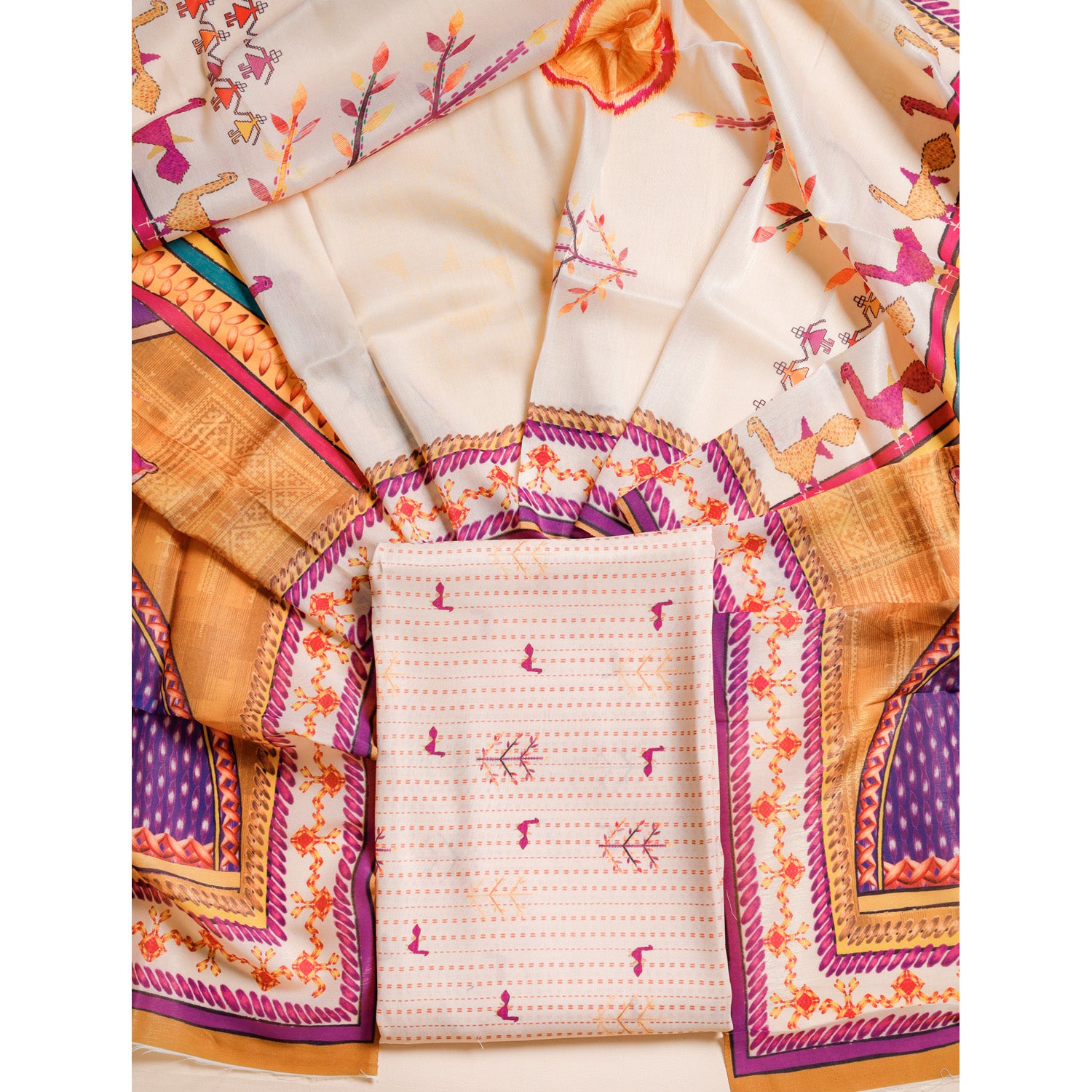 KALAMKARI PRINTED SILK SUIT SET
