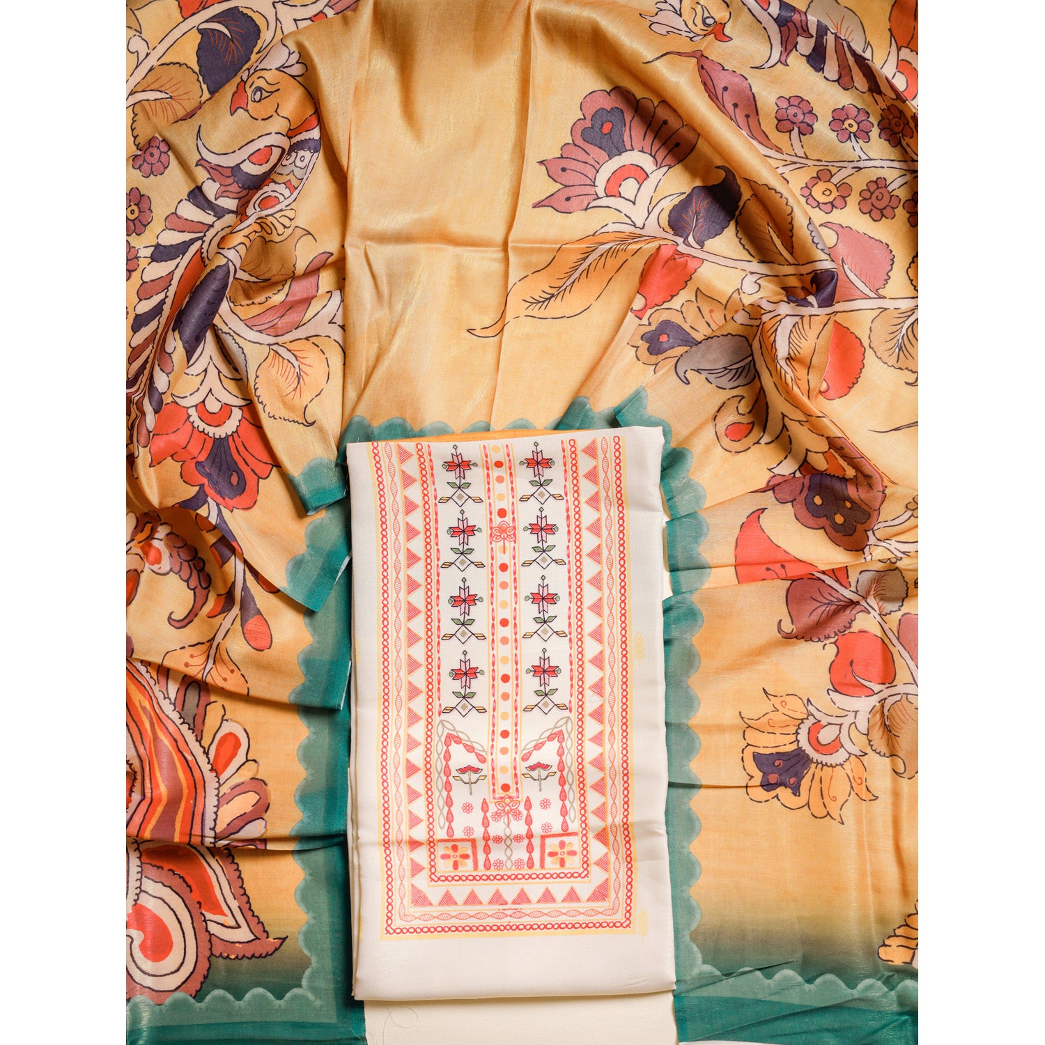 KALAMKARI PRINTED SILK SUIT SET