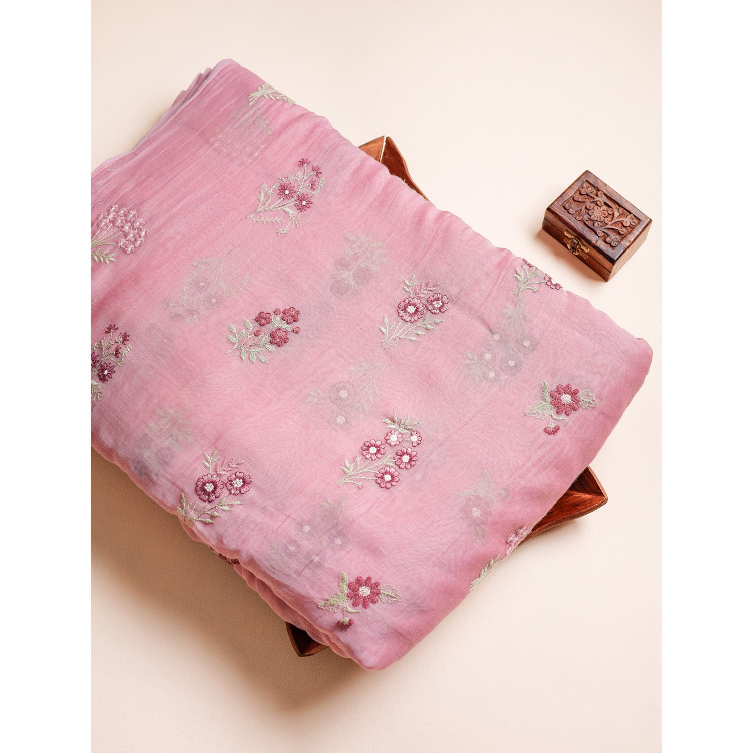 PURE MALAI CHANDERI EMBROIDERED FABRIC