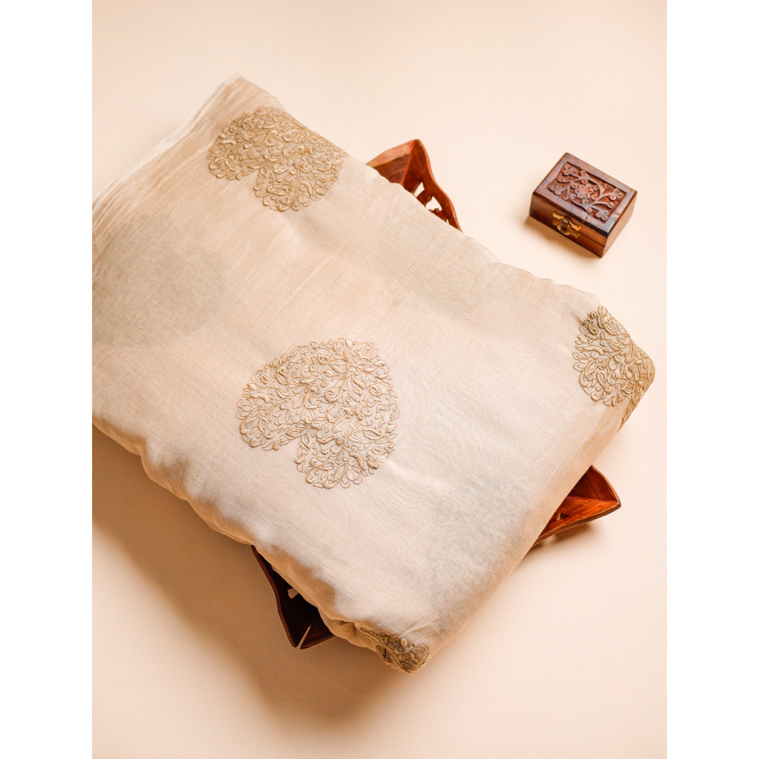 PURE MALAI CHANDERI SILK EMBROIDERED FABRIC