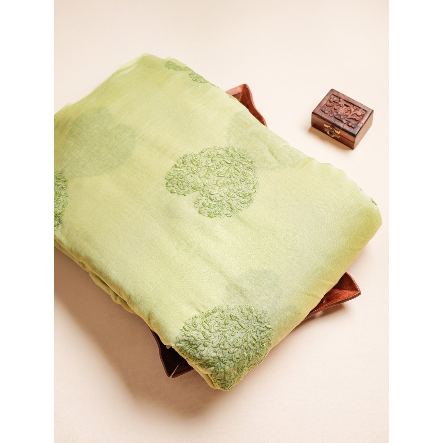 PURE MALAI CHANDERI SILK EMBROIDERED FABRIC