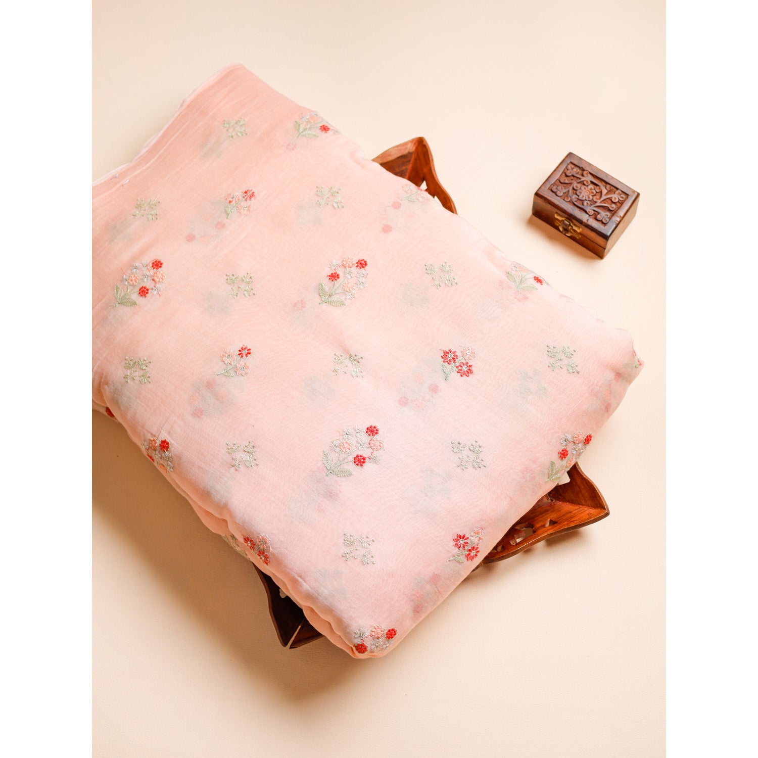 PURE MALAI CHANDERI SILK EMBROIDERED FABRIC