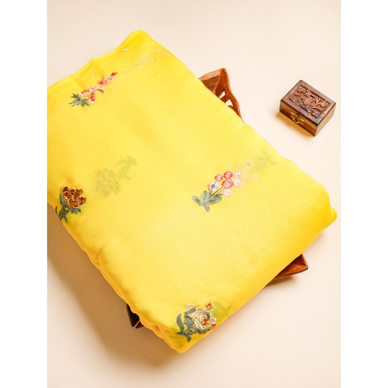 PURE MALAI CHANDERI SILK EMBROIDERED FABRIC