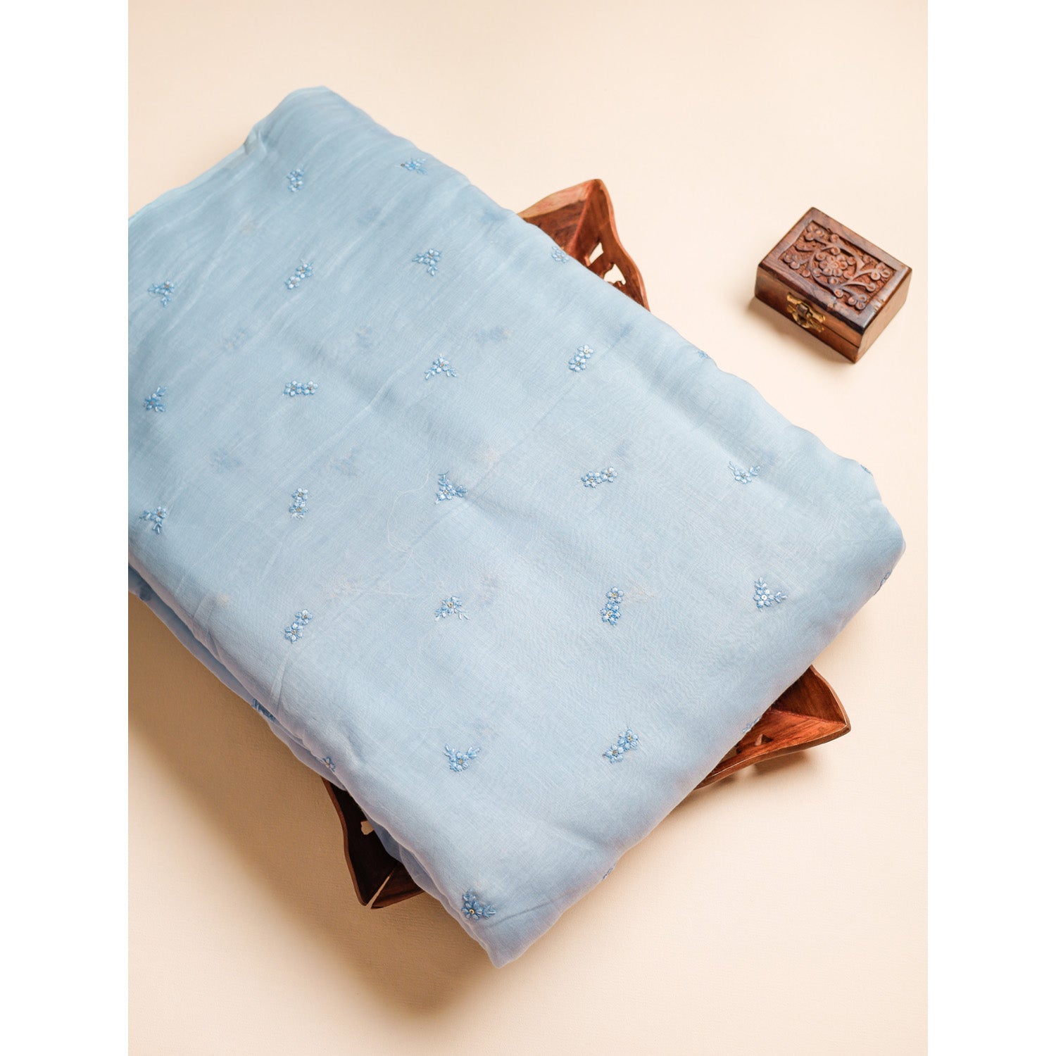 PURE MALAI CHANDERI SILK EMBROIDERED FABRIC