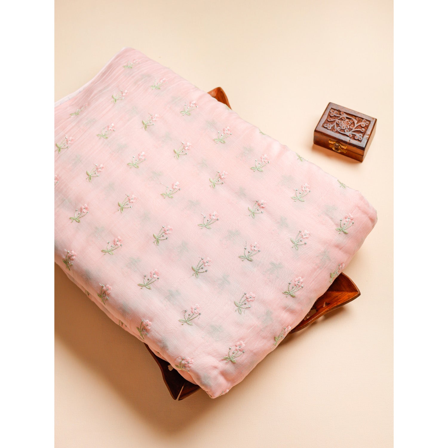 PURE MALAI CHANDERI SILK EMBROIDERED FABRIC