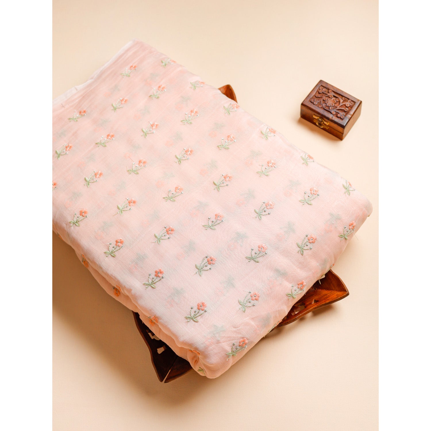 PURE MALAI CHANDERI SILK EMBROIDERED FABRIC