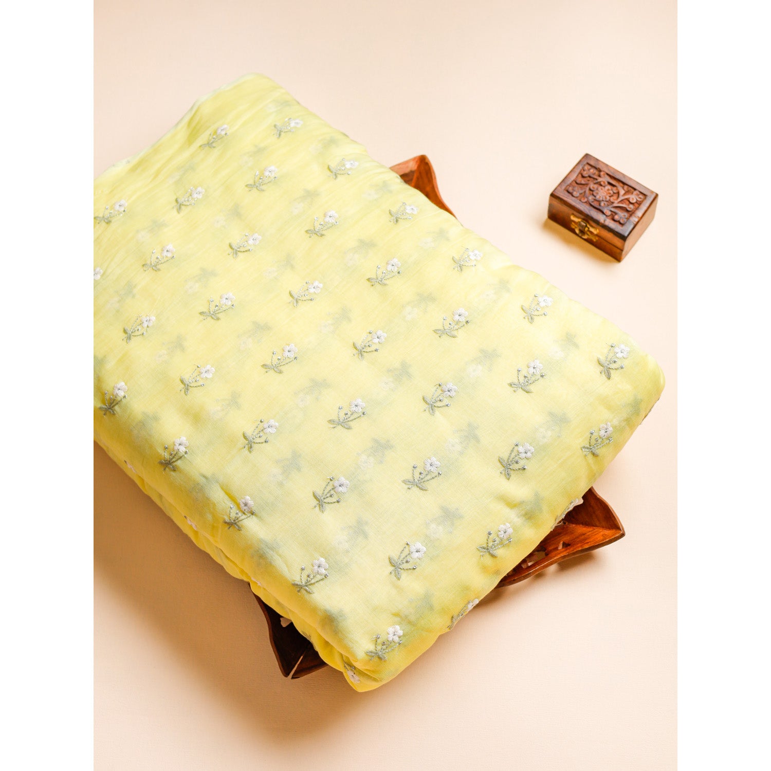 PURE MALAI CHANDERI SILK EMBROIDERED FABRIC