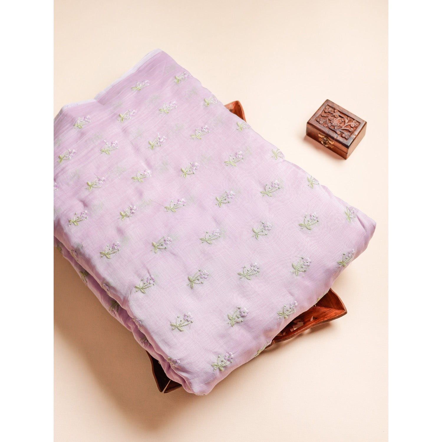 PURE MALAI CHANDERI SILK EMBROIDERED FABRIC