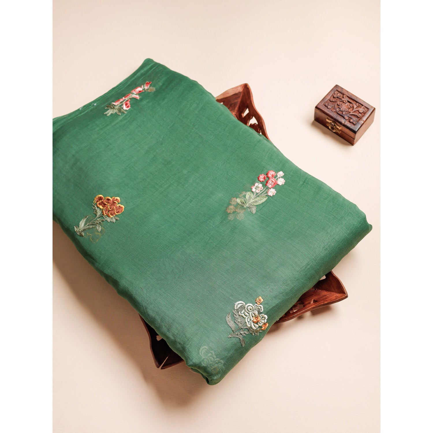 PURE MALAI CHANDERI SILK EMBROIDERED FABRIC