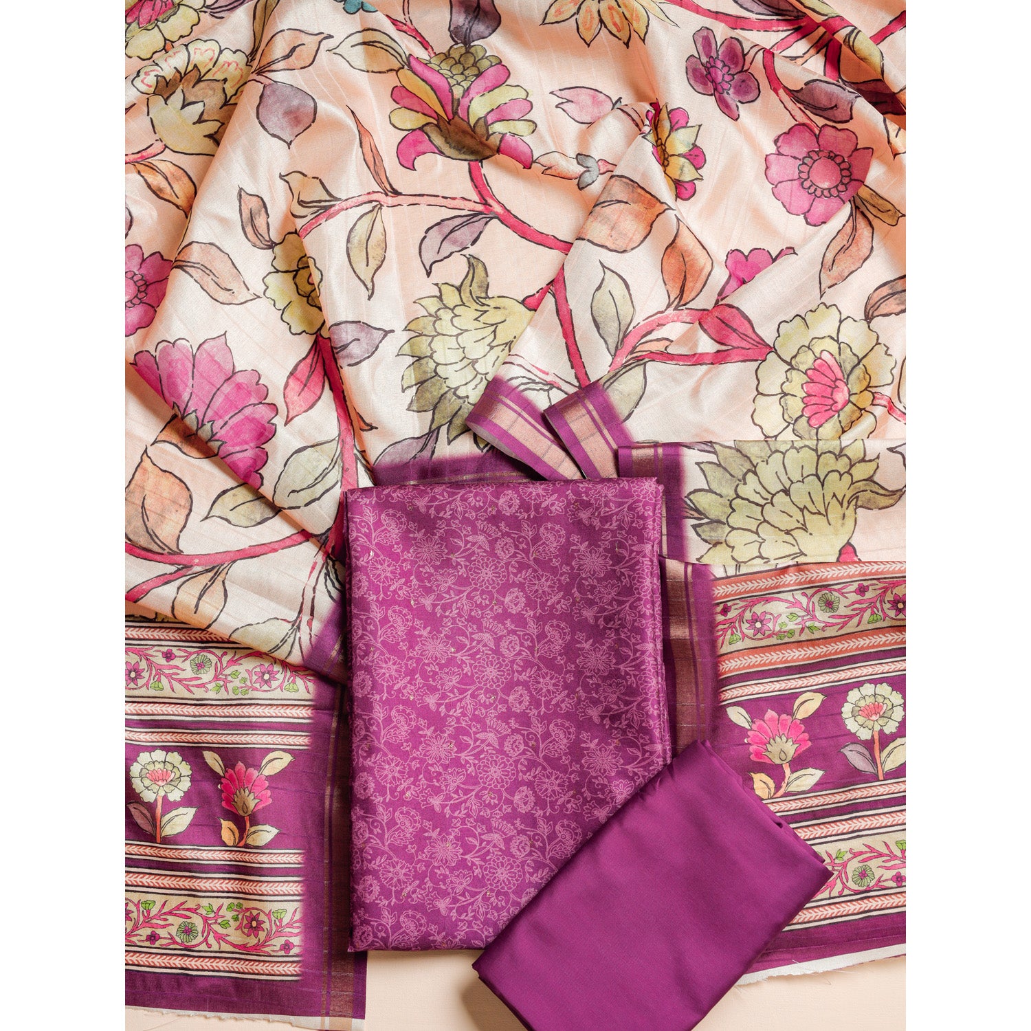 SEMI TUSSAR SILK KALAMKARI SUIT SET