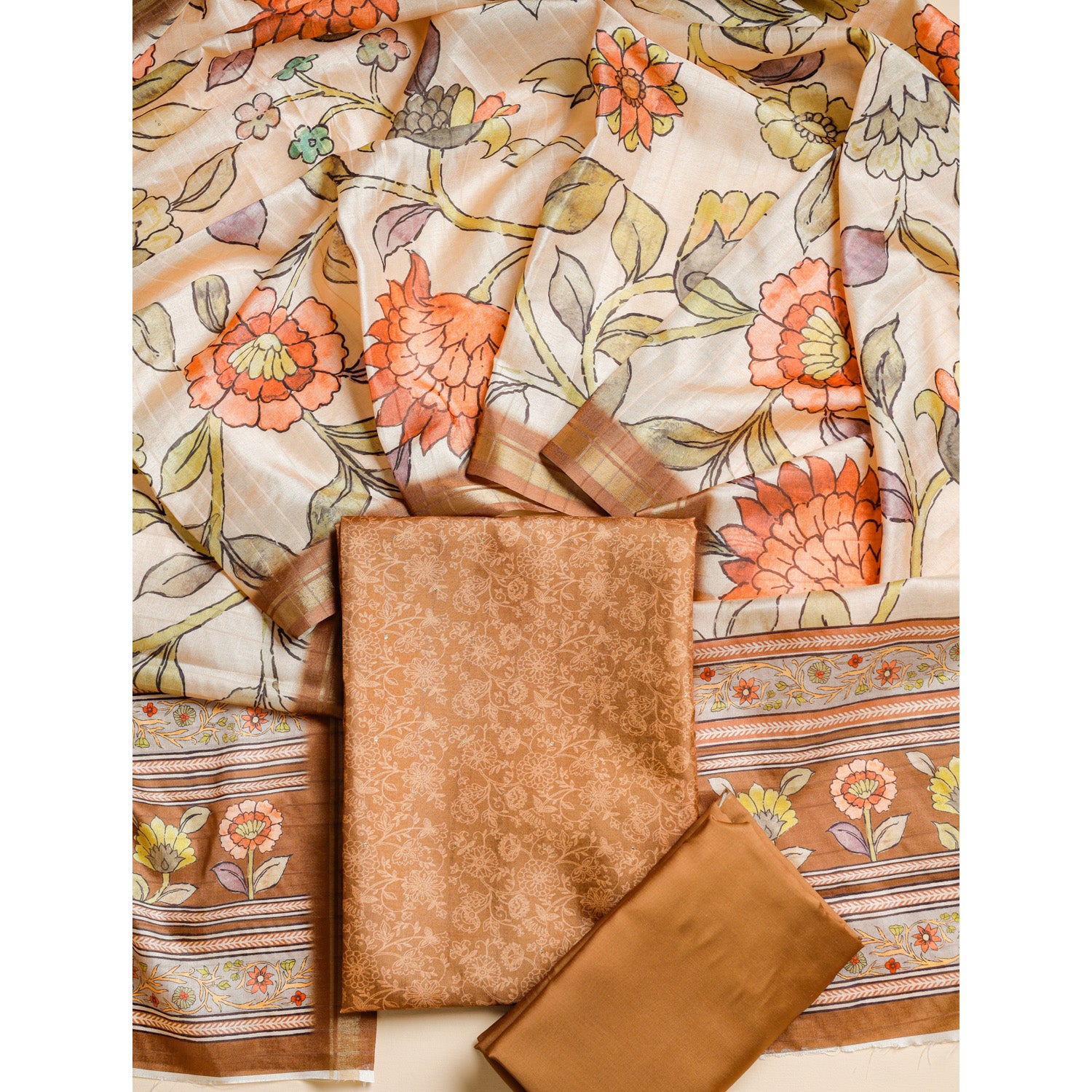 SEMI TUSSAR SILK KALAMKARI SUIT SET