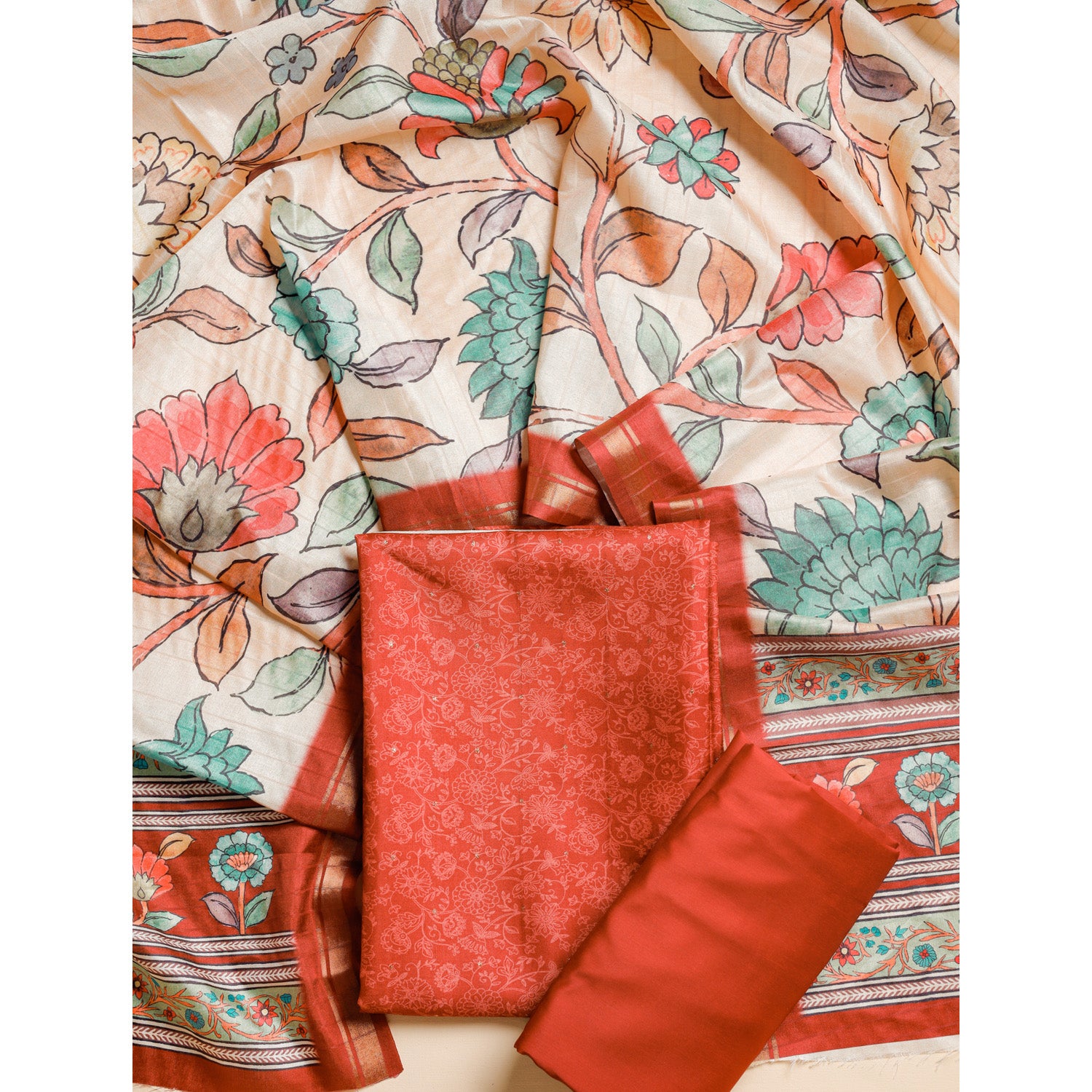 SEMI TUSSAR SILK KALAMKARI SUIT SET