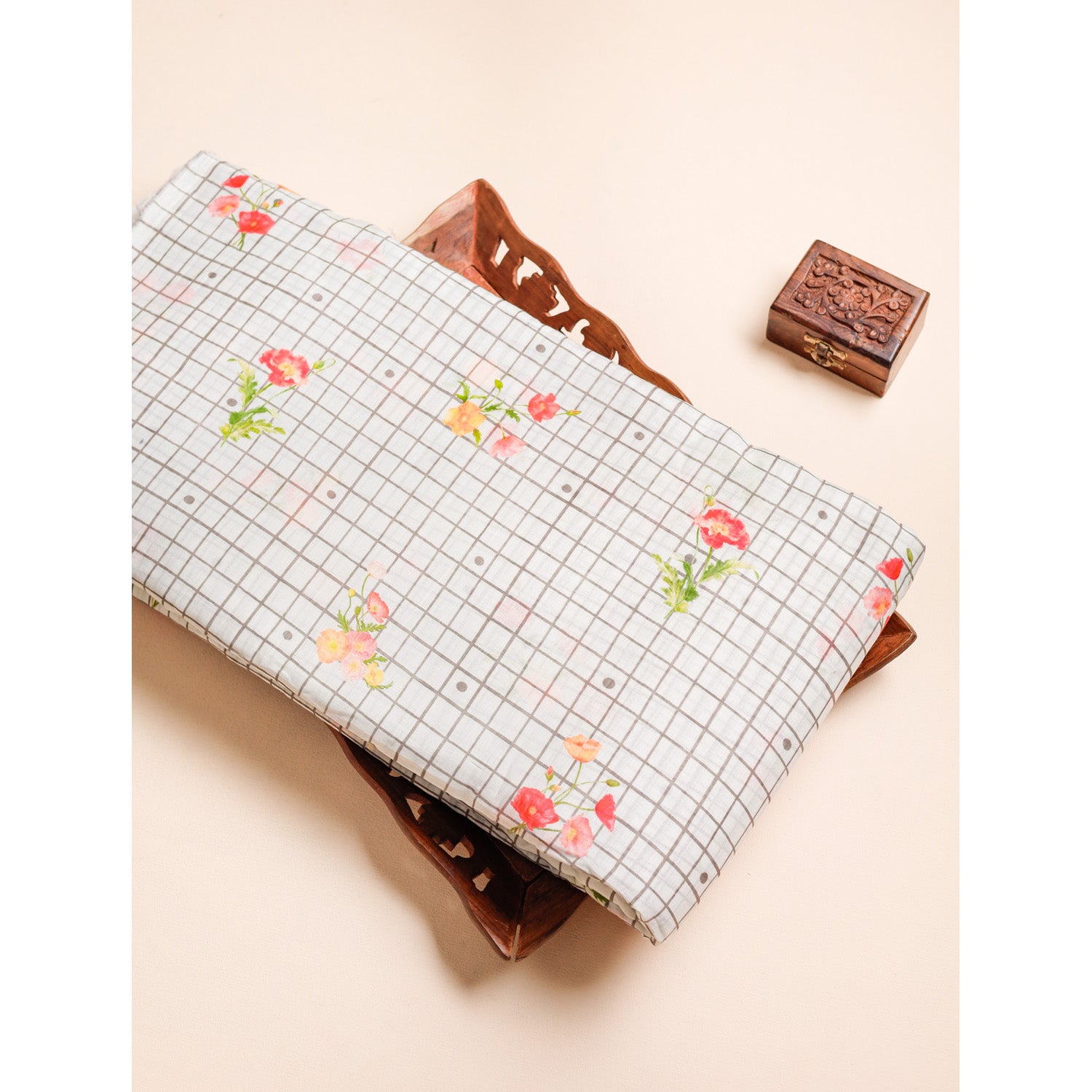 MUL CHANDERI NOOR CHECKS PRINTED FABRIC