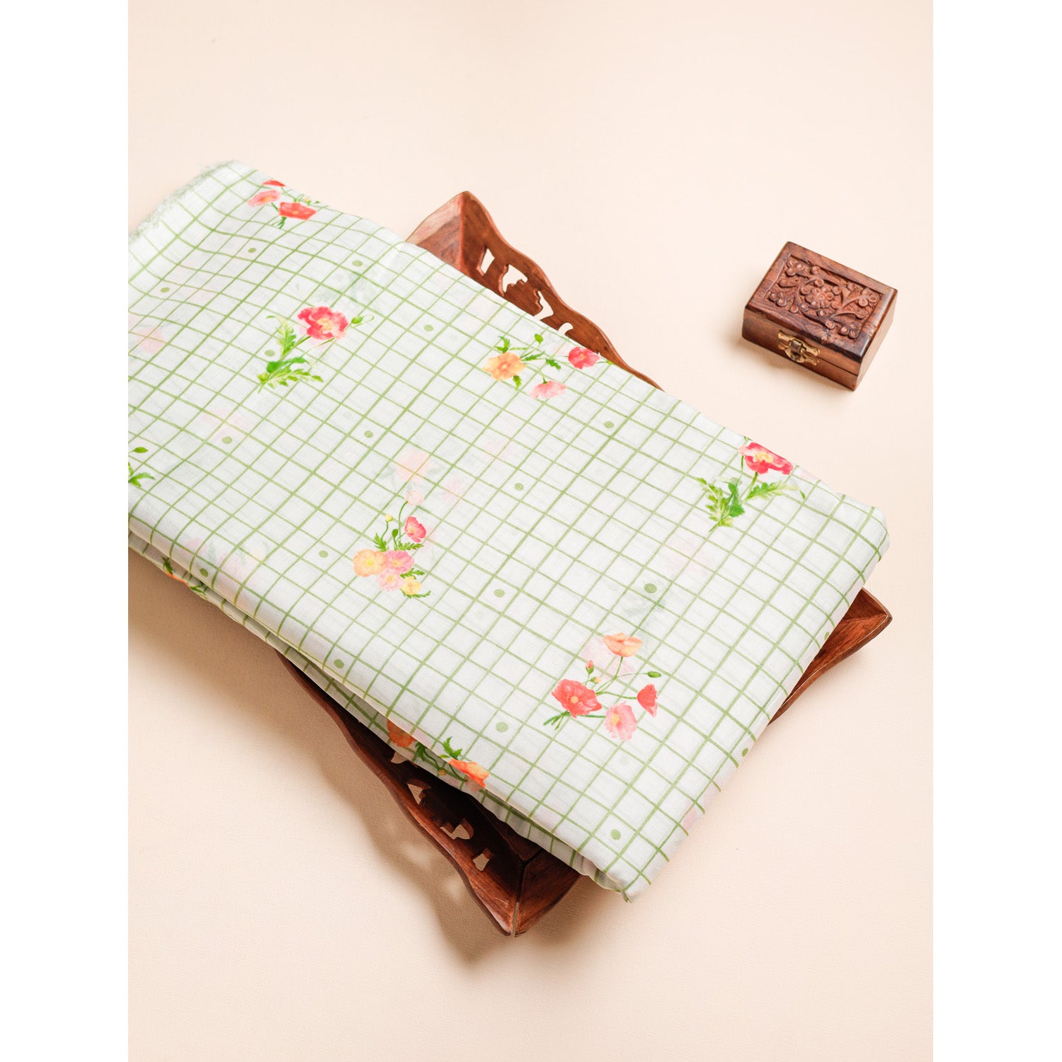 MUL CHANDERI NOOR CHECKS PRINTED FABRIC