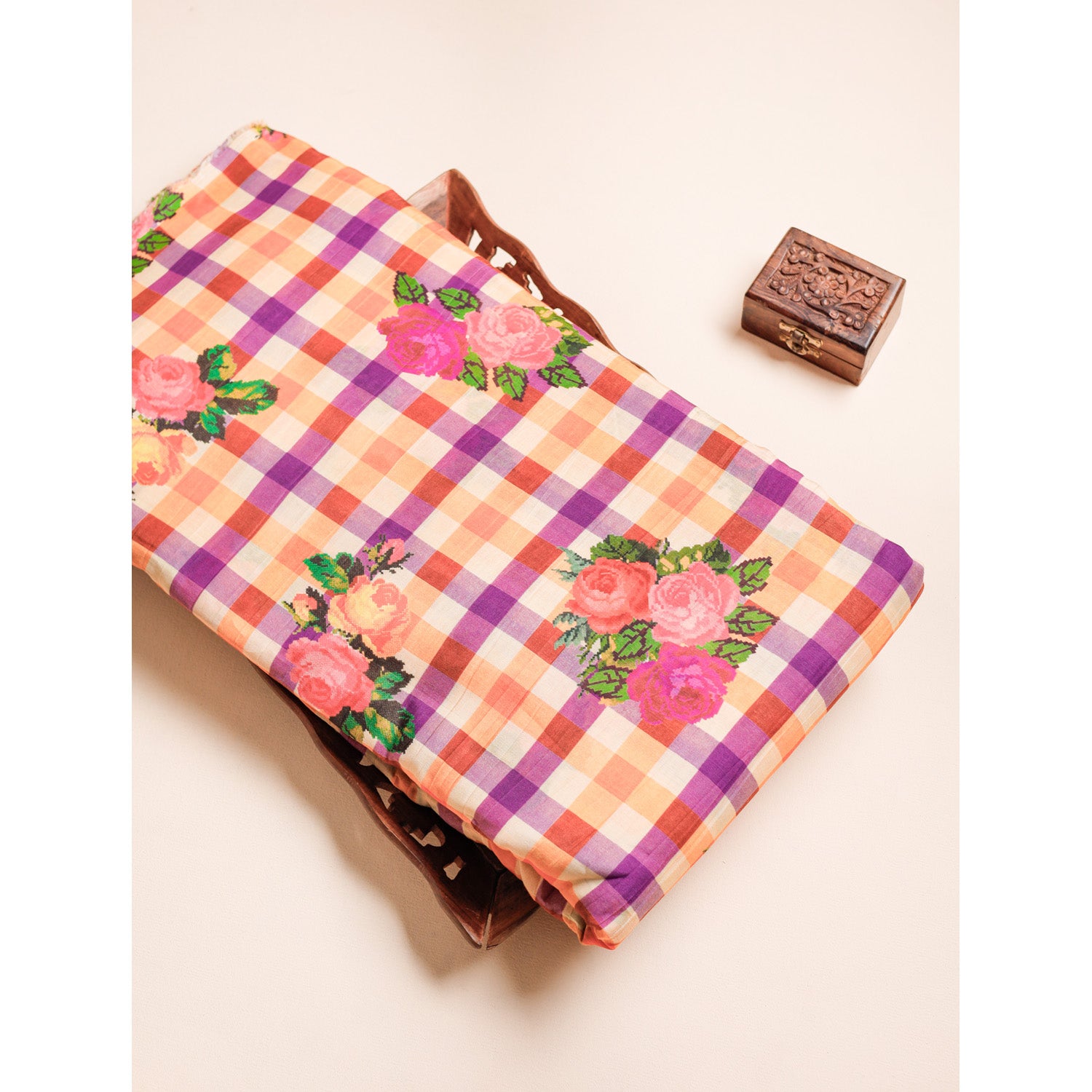 MUL CHANDERI NOOR CHECKS PRINTED FABRIC