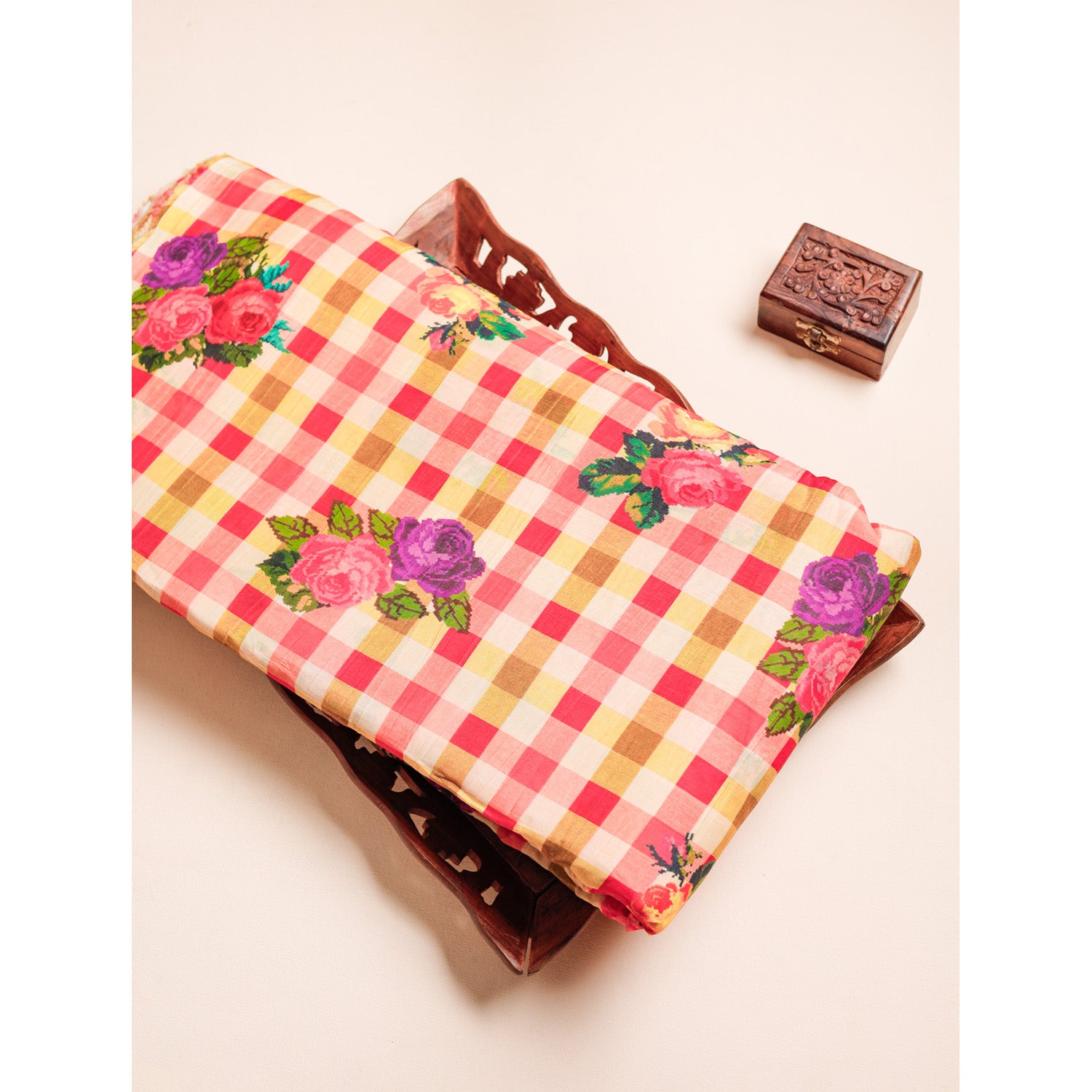 MUL CHANDERI NOOR CHECKS PRINTED FABRIC