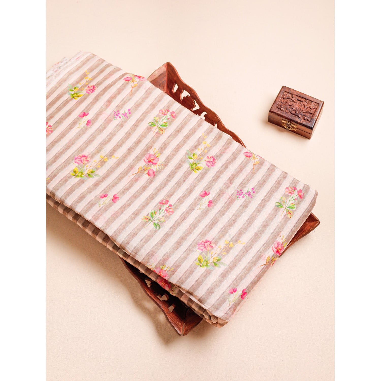 MUL CHANDERI NOOR STRIPES PRINTED FABRIC