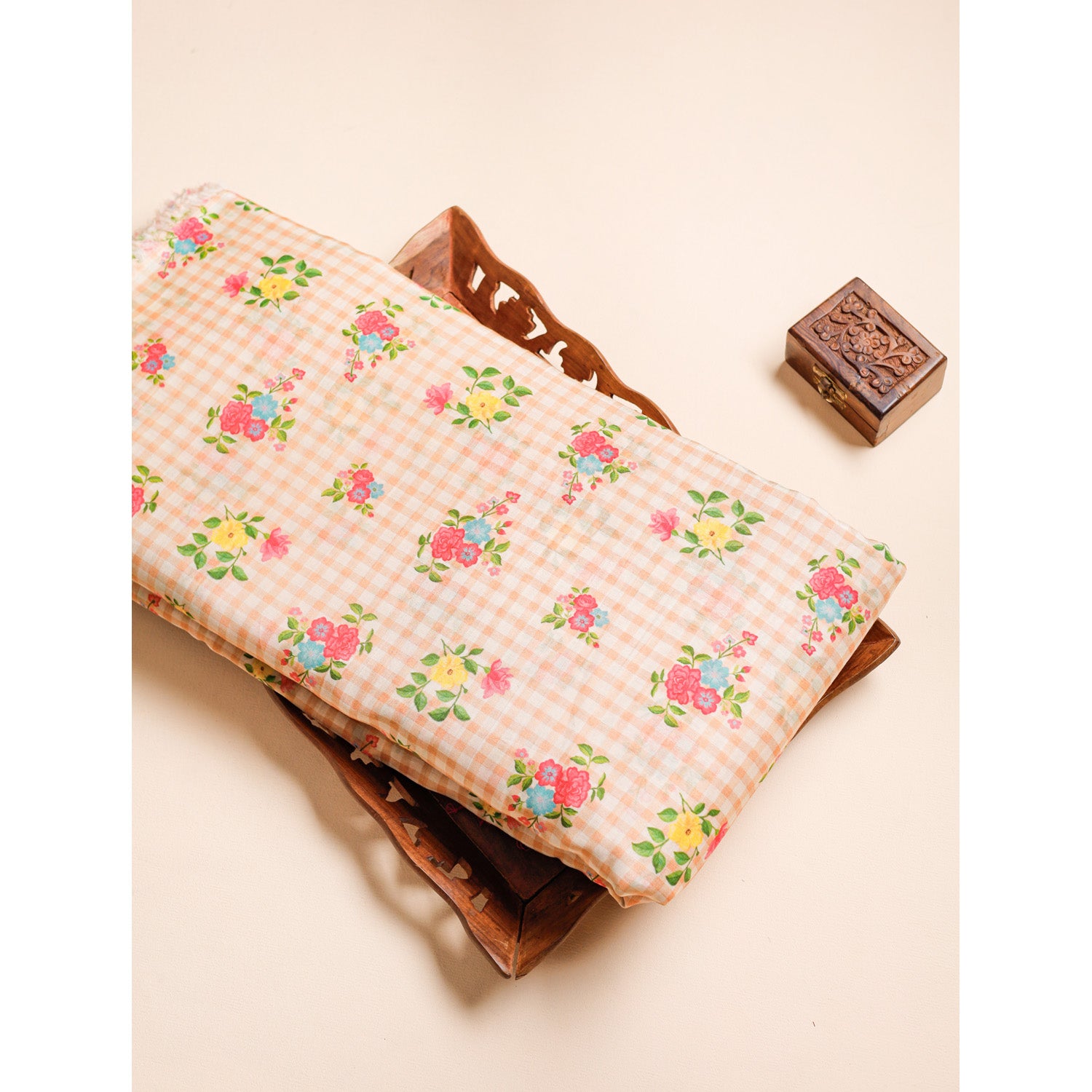 MUL CHANDERI NOOR CHECKS PRINTED FABRIC