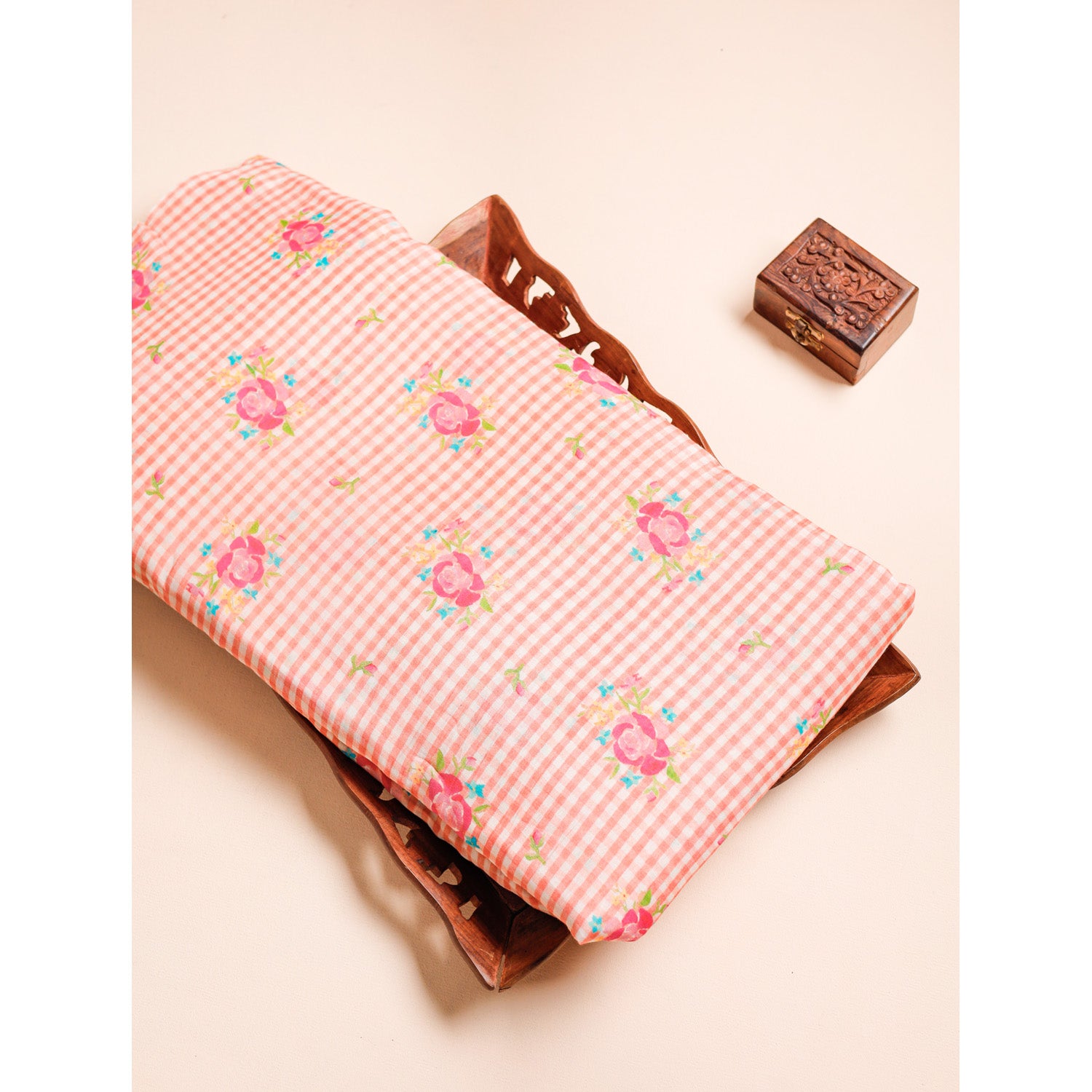 MUL CHANDERI NOOR CHECKS PRINTED FABRIC