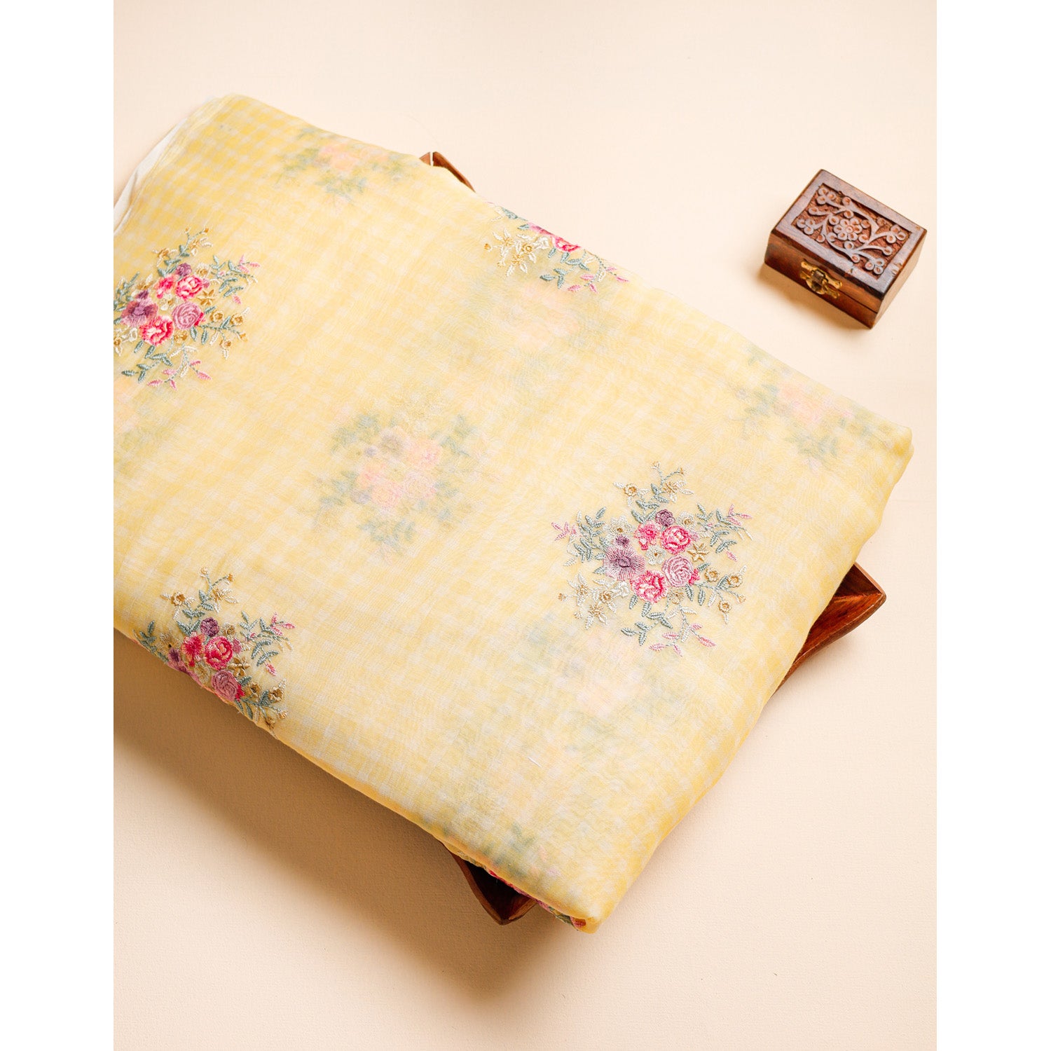 PREMIUM CHECKS MUL CHANDERI EMBROIDERED FABRIC