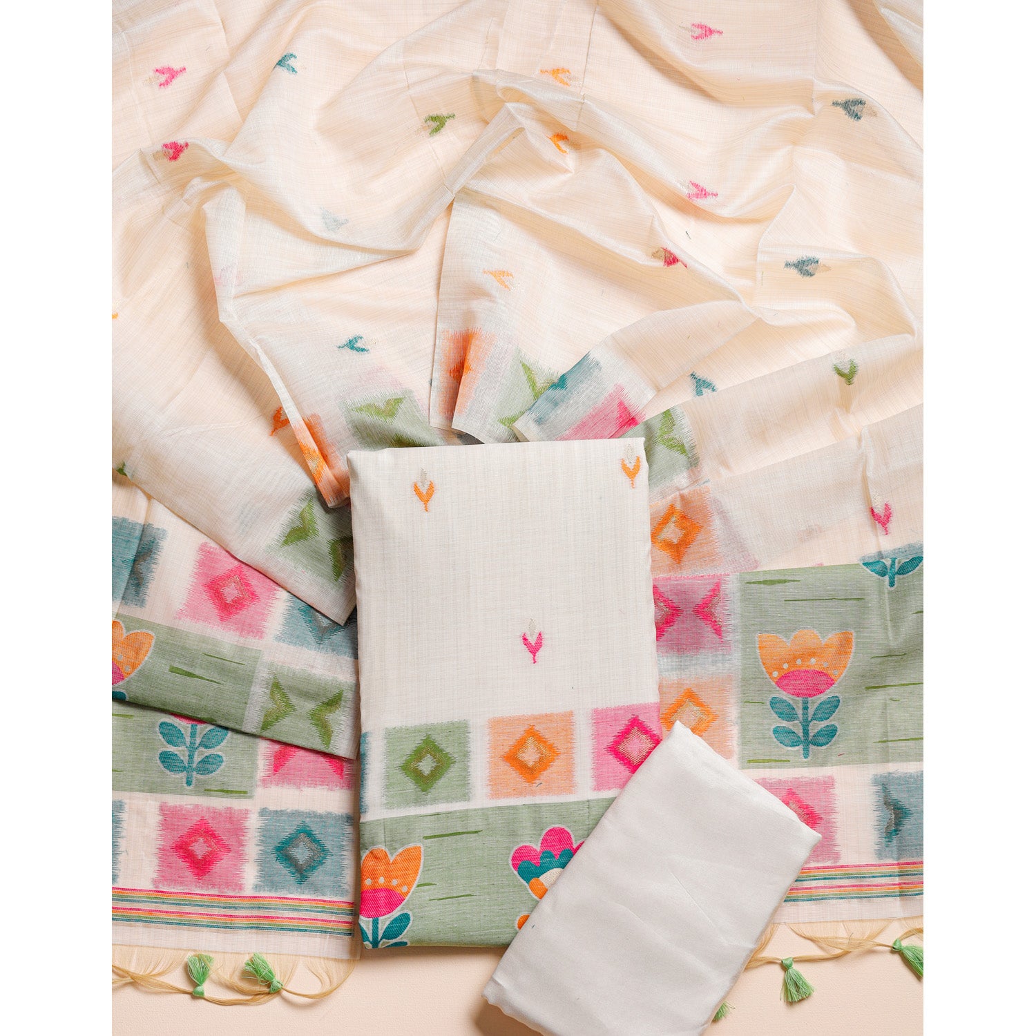 MUGA SILK PHOOL RANG SUIT SET