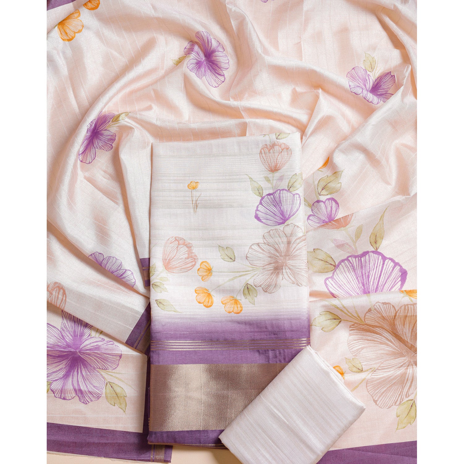 SEMI TUSSAR FLORAL PRINTED SUIT SET