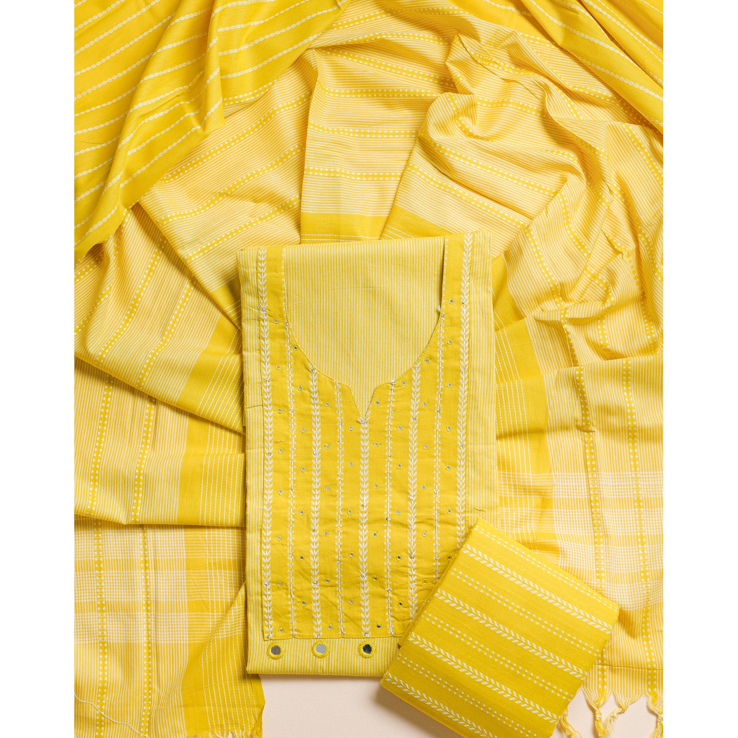 PURE COTTON HANDLOOM MIRRORWORK SUIT SET