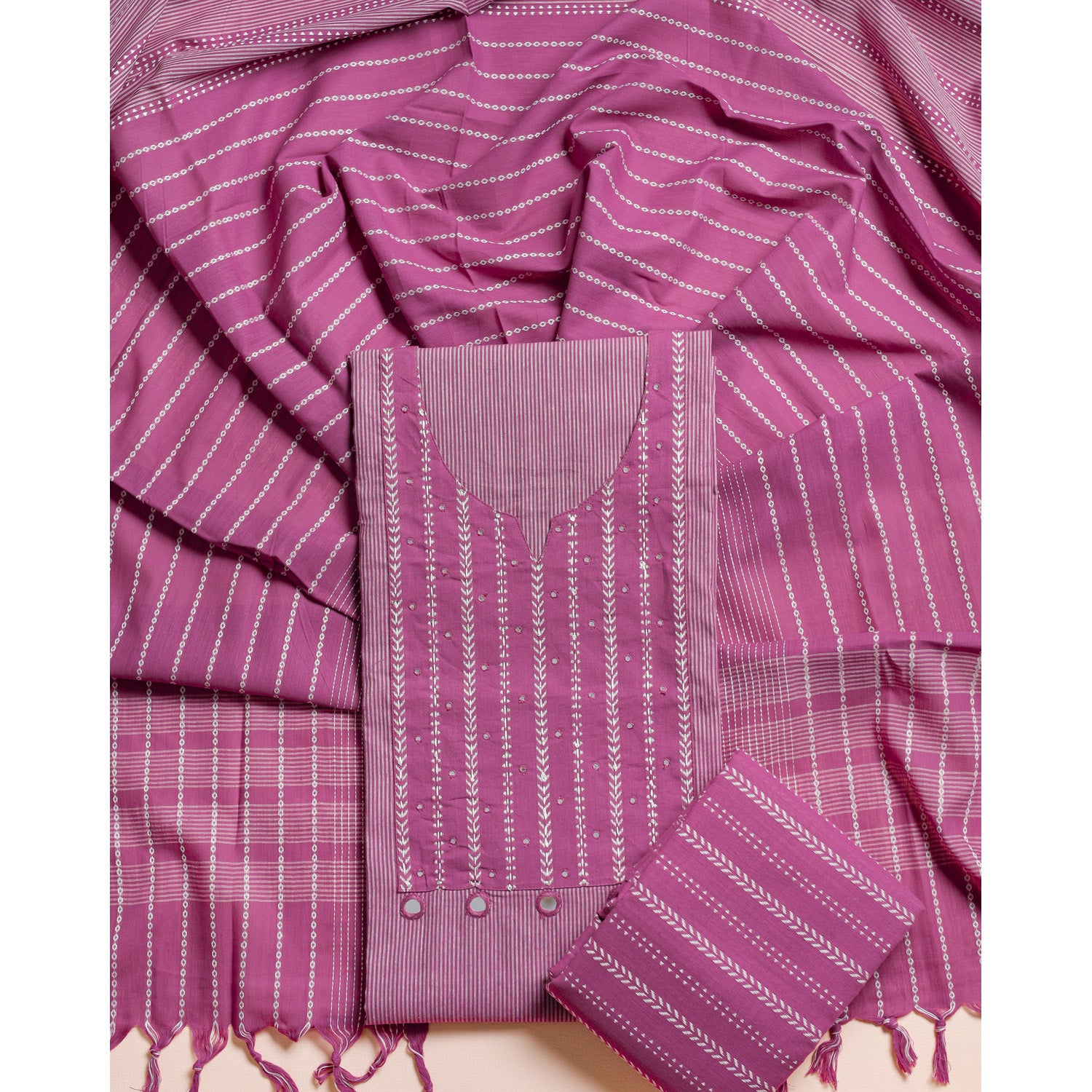 PURE COTTON HANDLOOM MIRRORWORK SUIT SET
