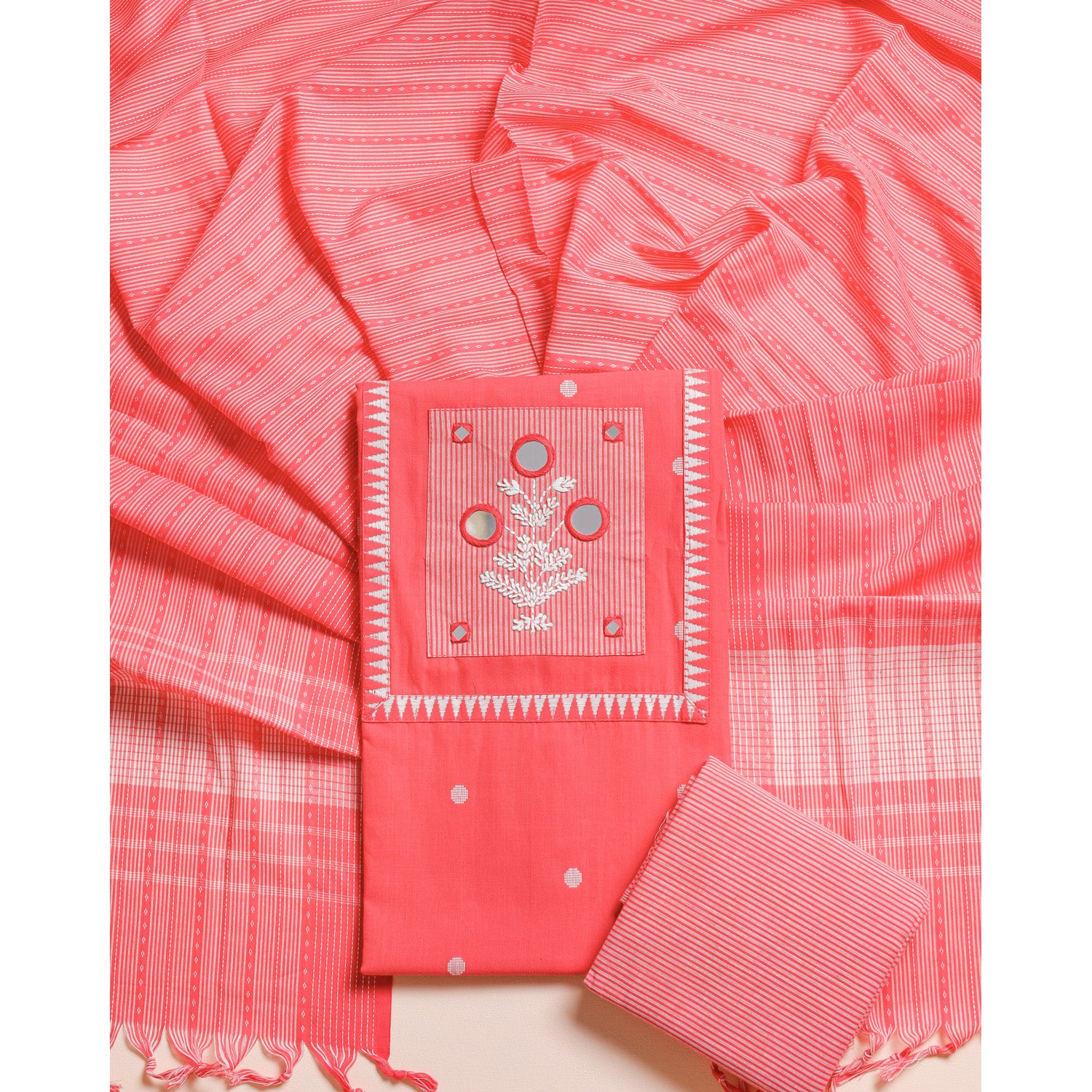 PURE COTTON HANDLOOM MIRRORWORK SUIT SET