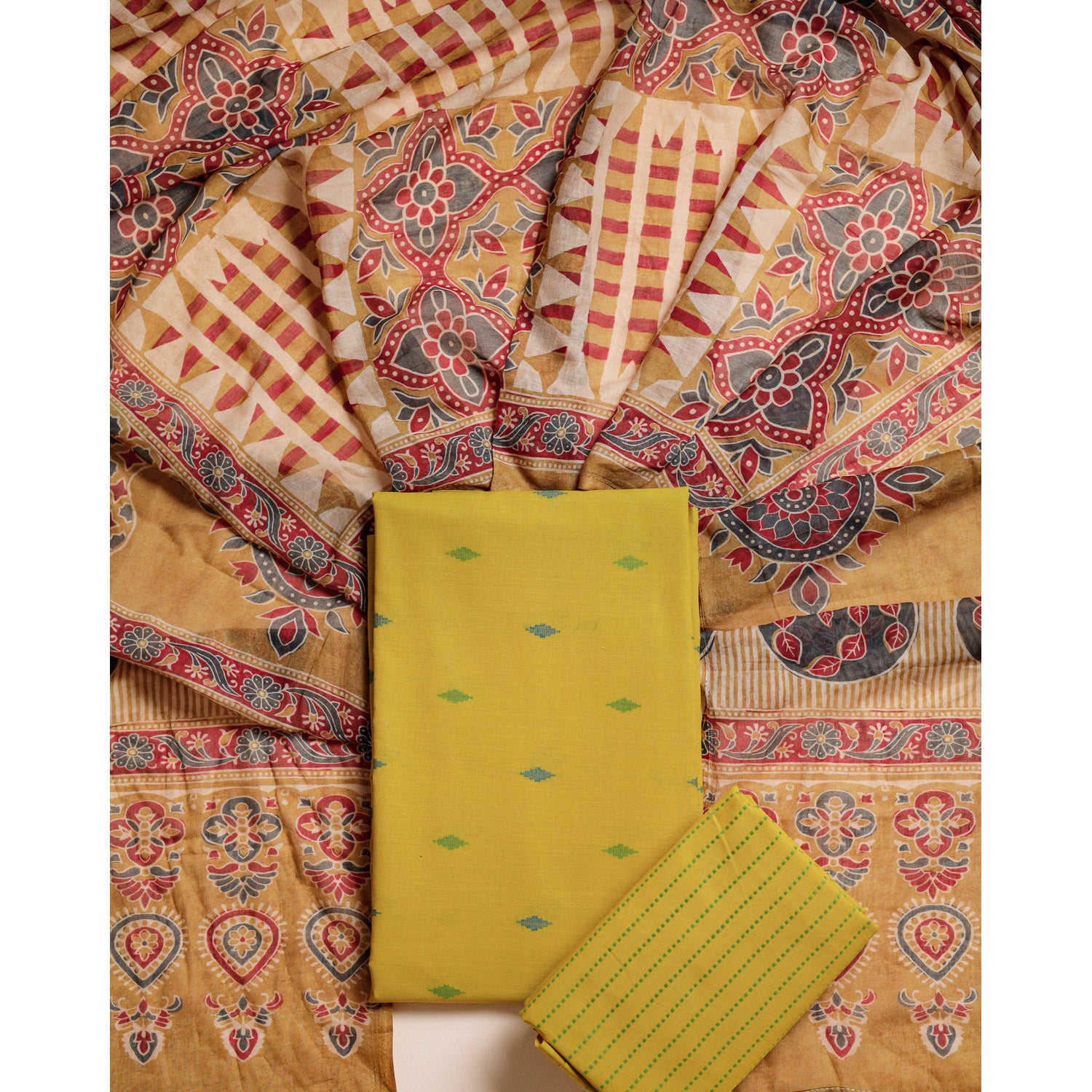 GUL RANG COTTON AJRAKH SUIT SET