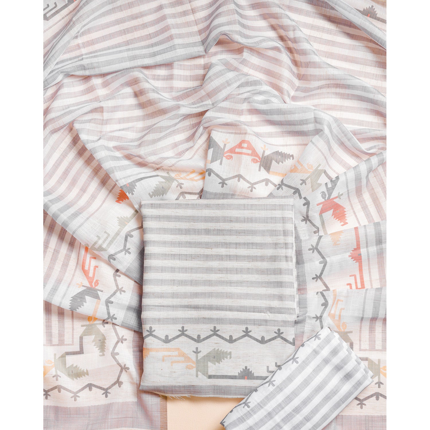 SEMI LINEN PRINTED JAMDHANI SUIT SET