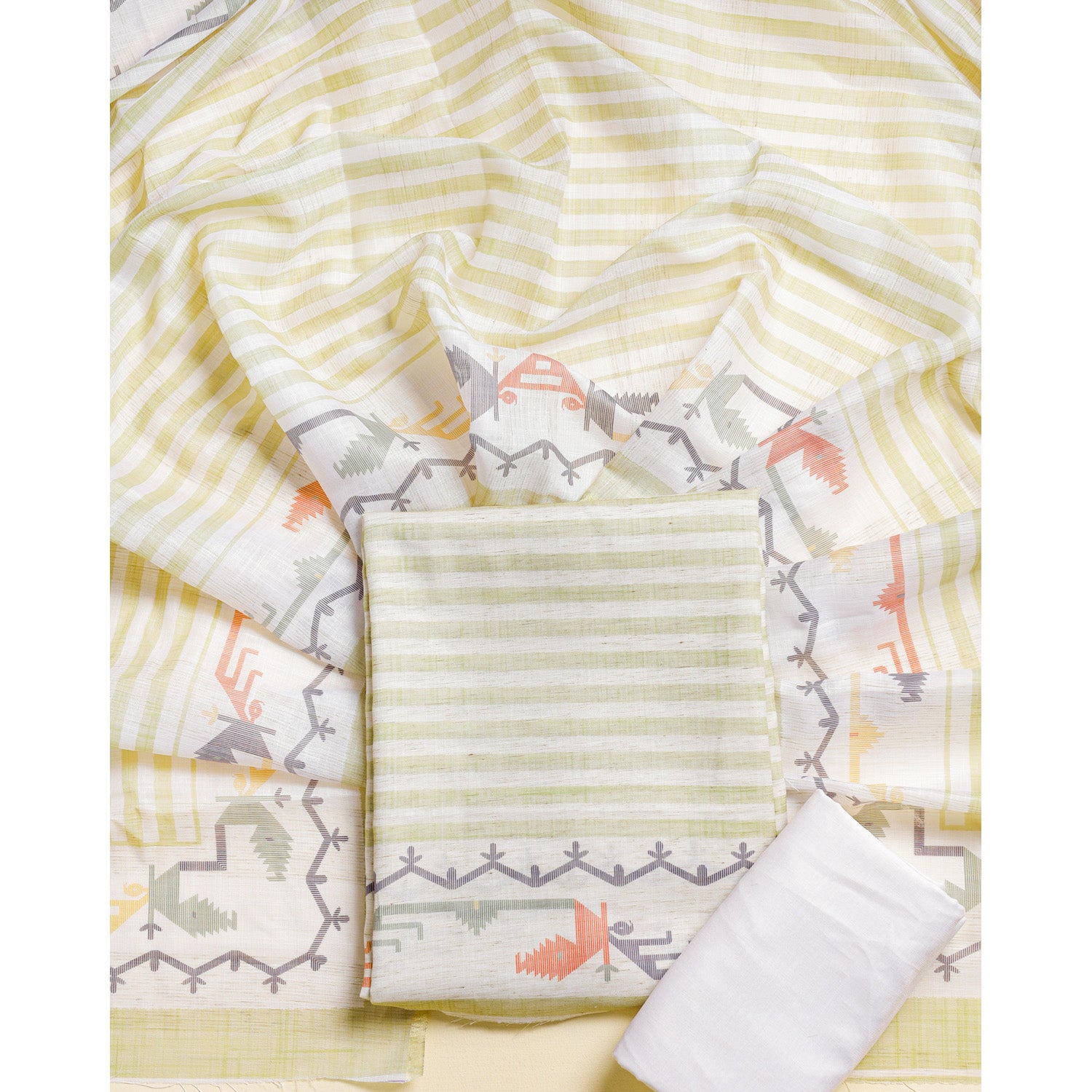 SEMI LINEN PRINTED JAMDHANI SUIT SET
