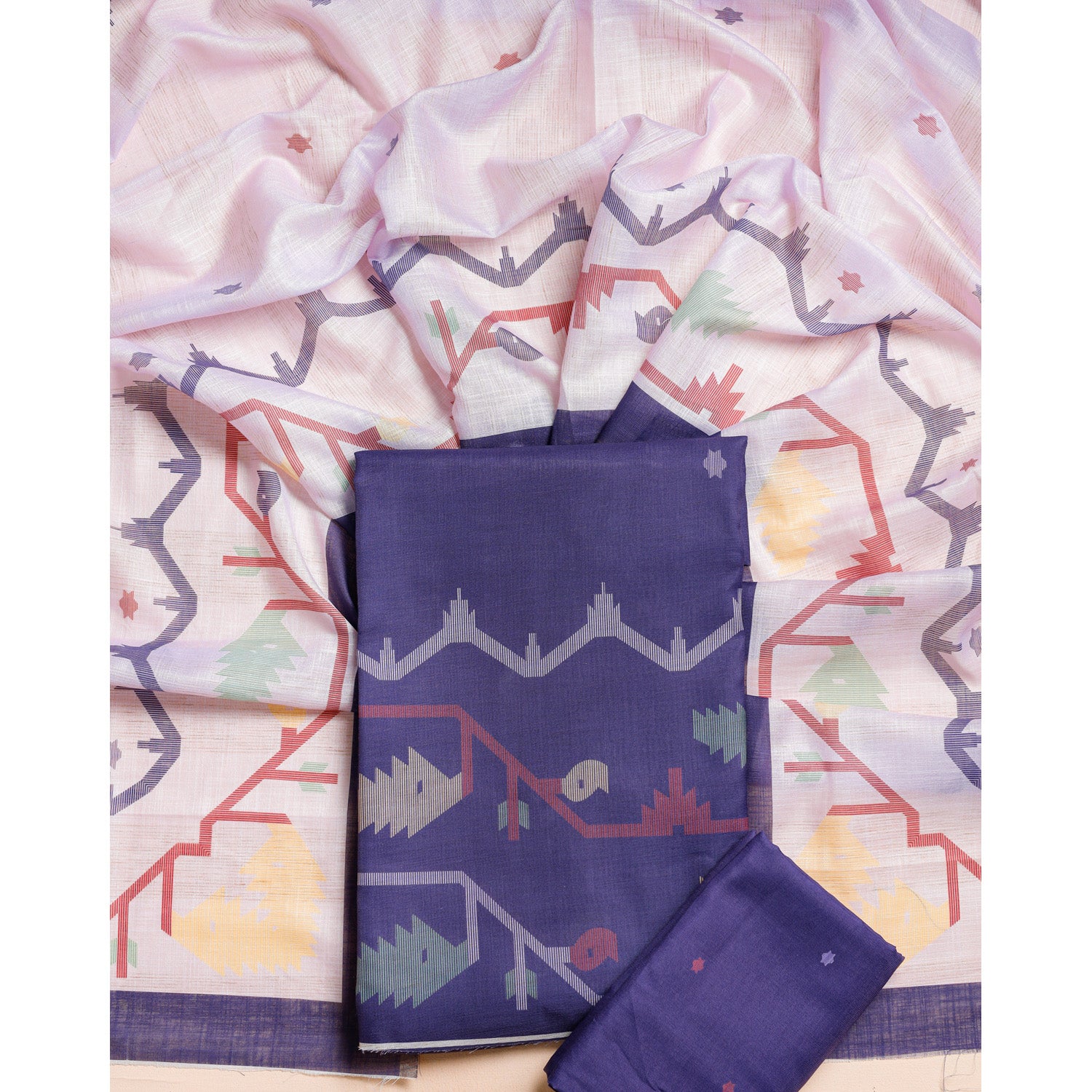 SEMI LINEN PRINTED JAMDHANI SUIT SET