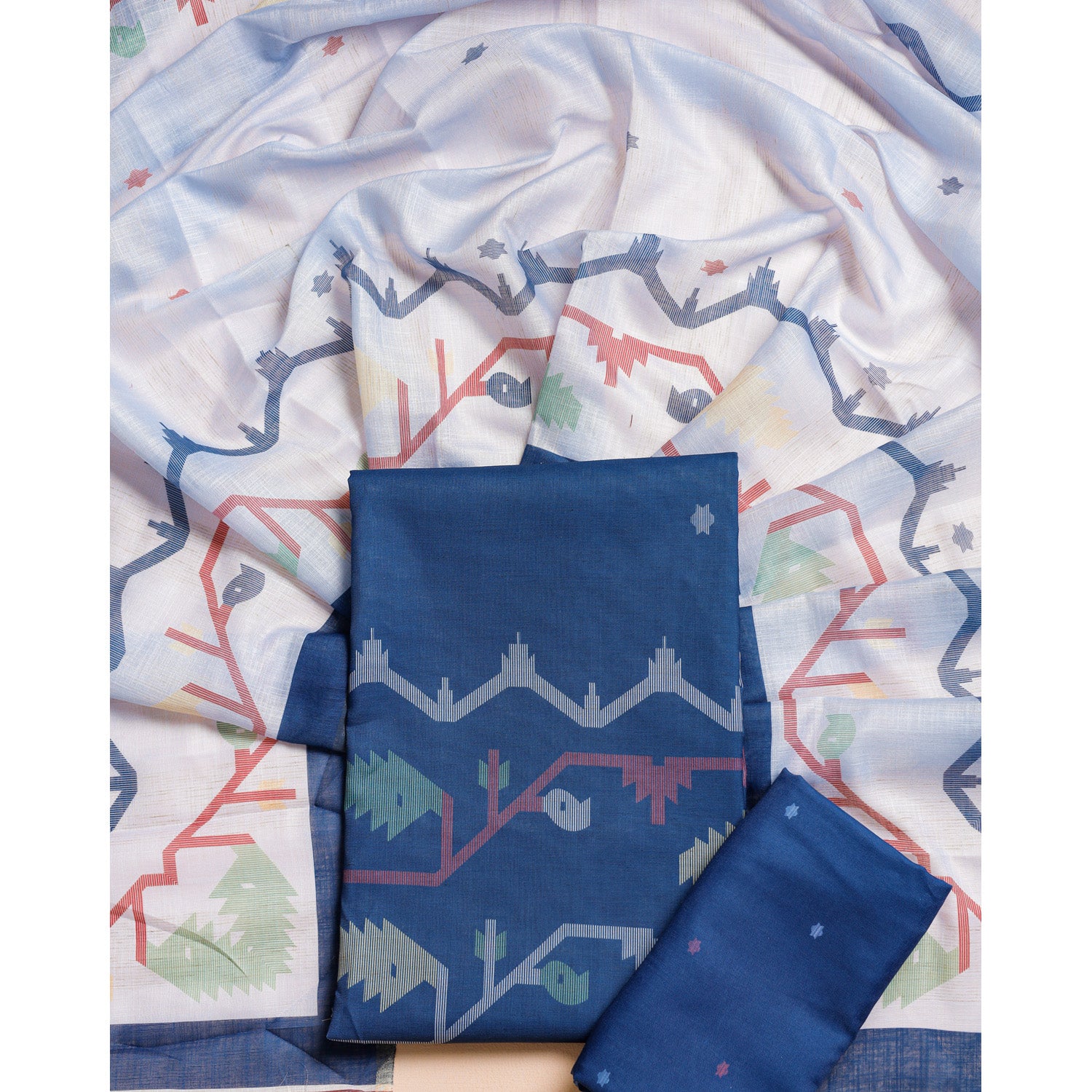 SEMI LINEN PRINTED JAMDHANI SUIT SET