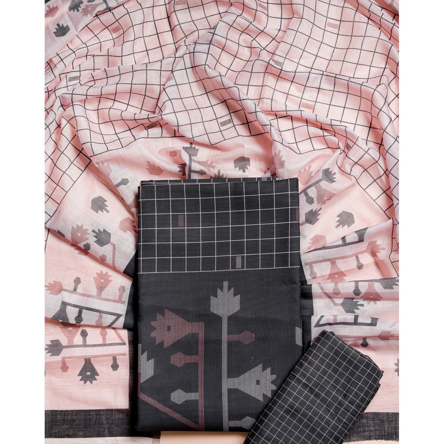 SEMI LINEN PRINTED JAMDHANI SUIT SET