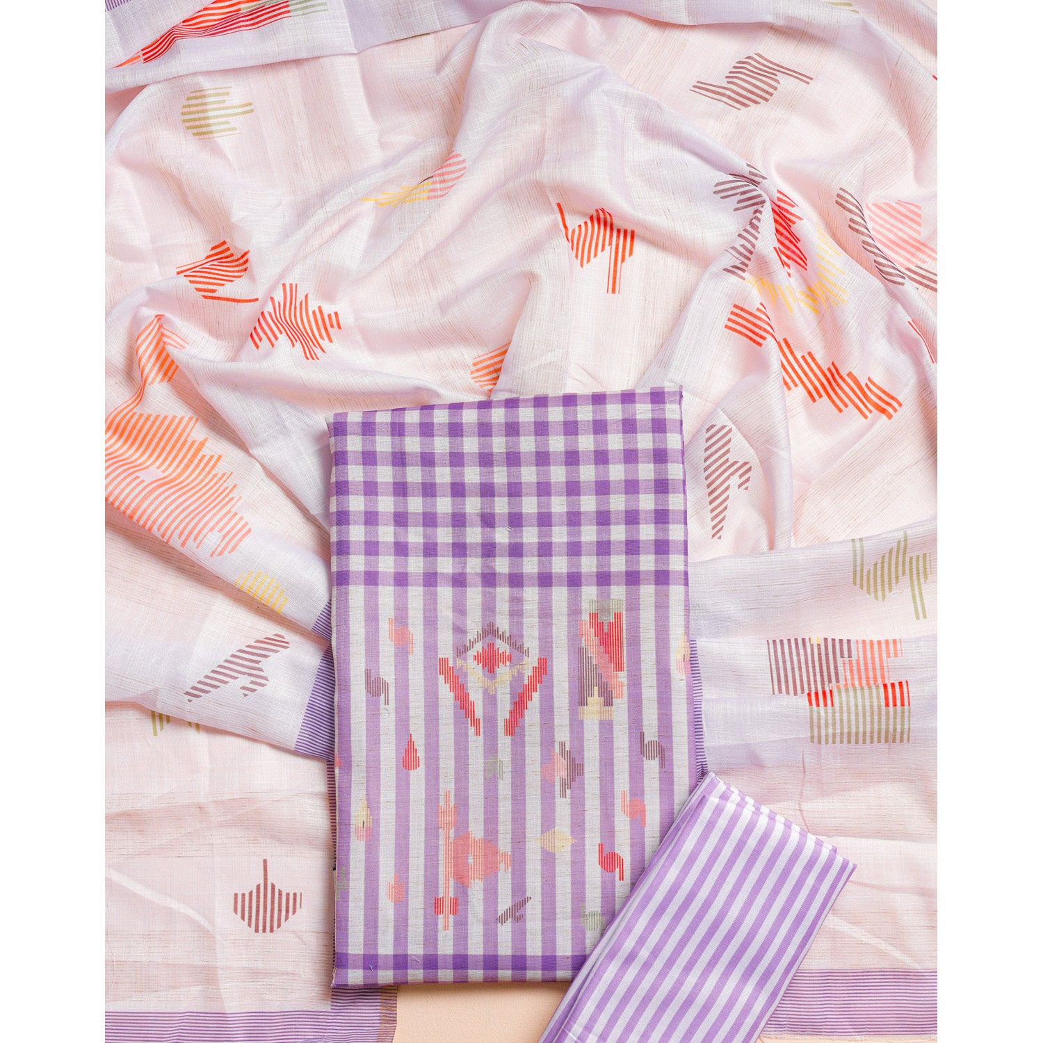 SEMI LINEN PRINTED JAMDHANI SUIT SET