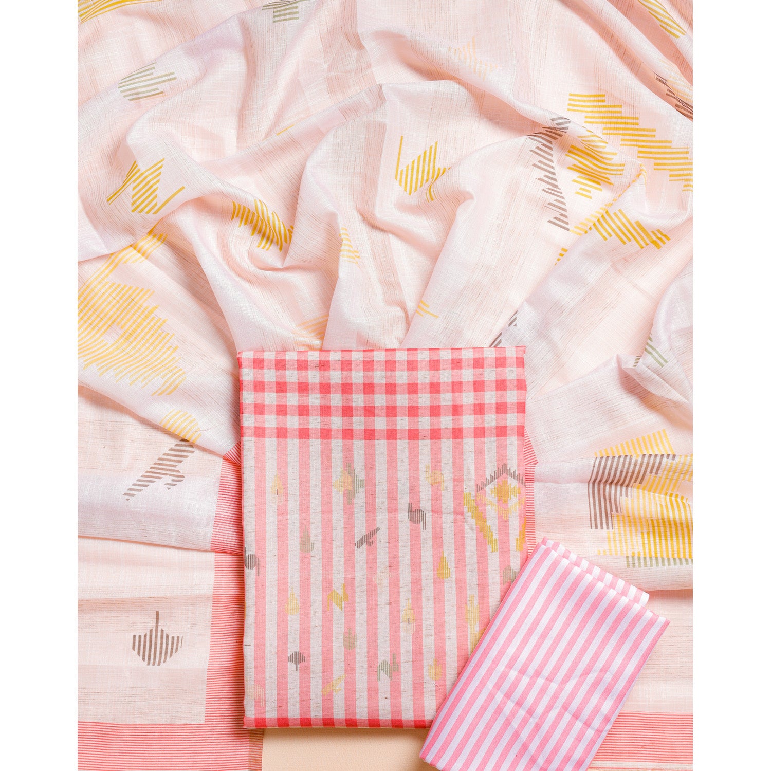 SEMI LINEN PRINTED JAMDHANI SUIT SET