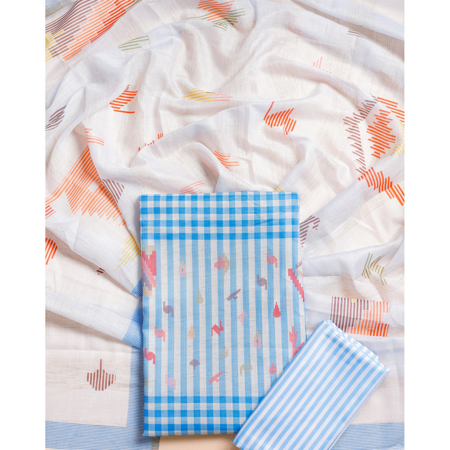 SEMI LINEN PRINTED JAMDHANI SUIT SET
