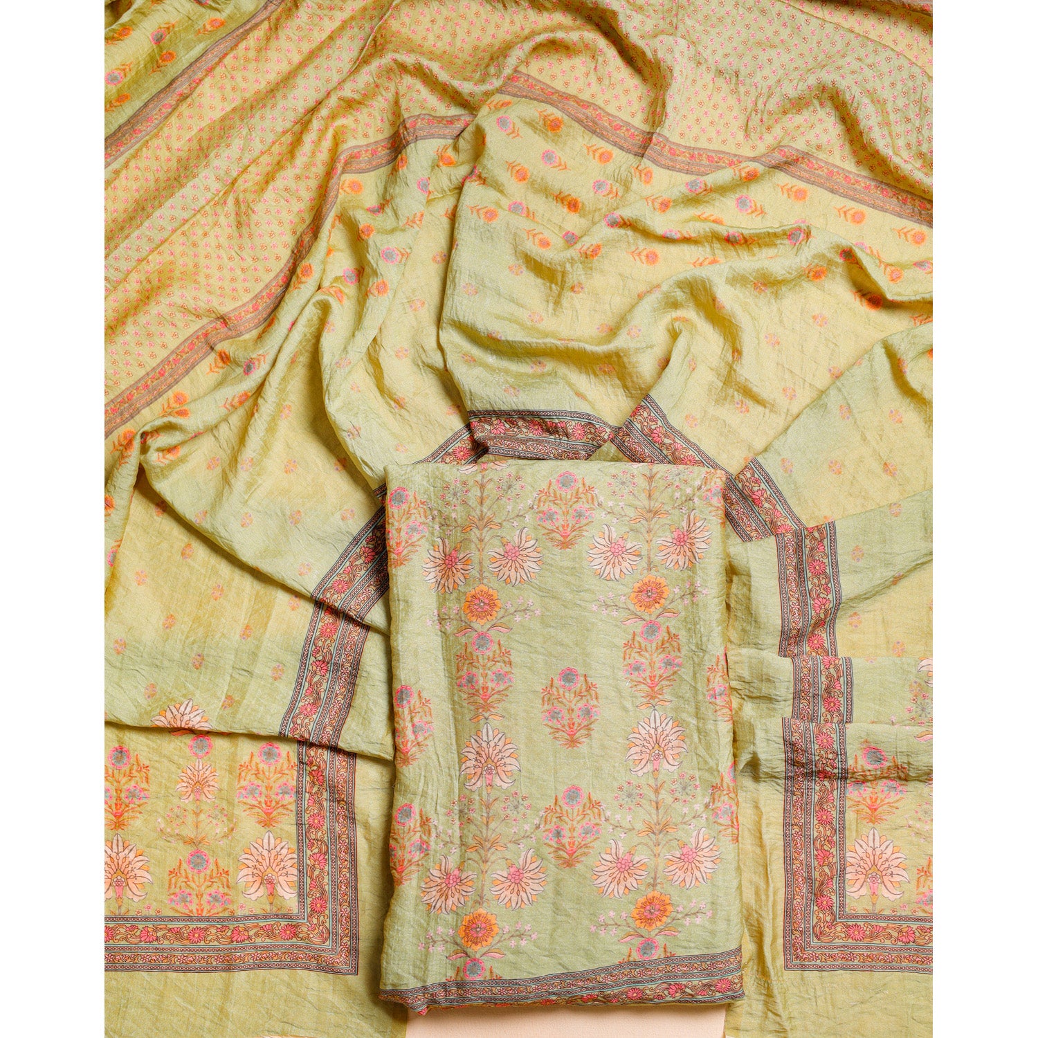 DESI GULBAGH MOGRA CHANDERI 2 PIECE SET