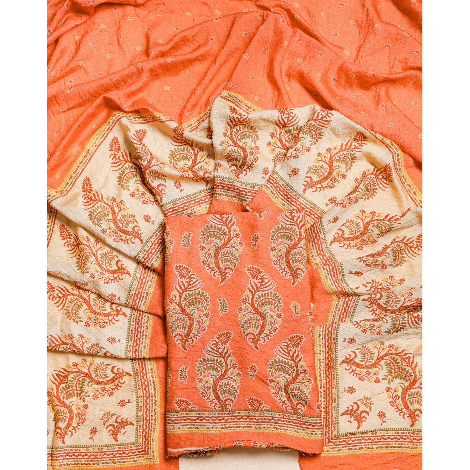 DESI GULBAGH MOGRA CHANDERI 2 PIECE SET