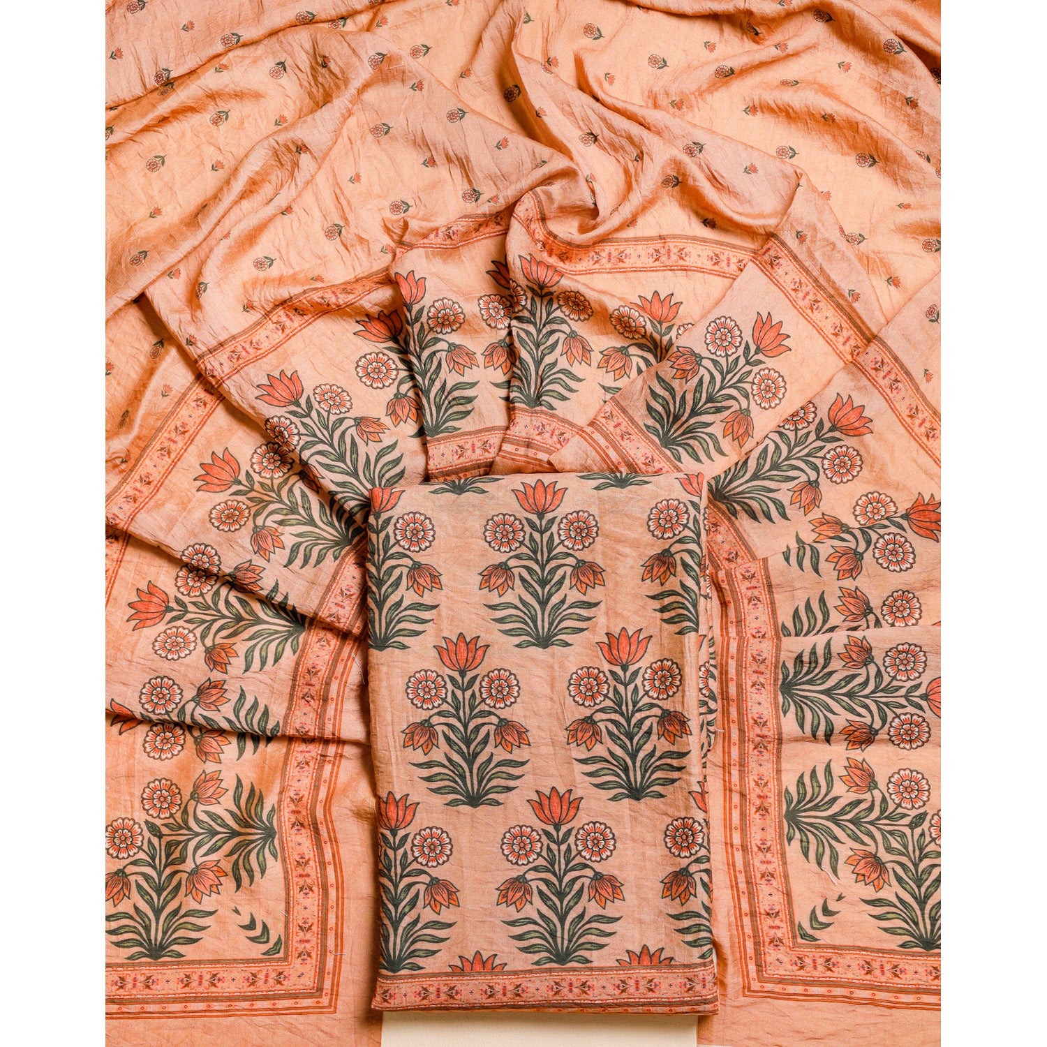 DESI GULBAGH MOGRA CHANDERI 2 PIECE SET