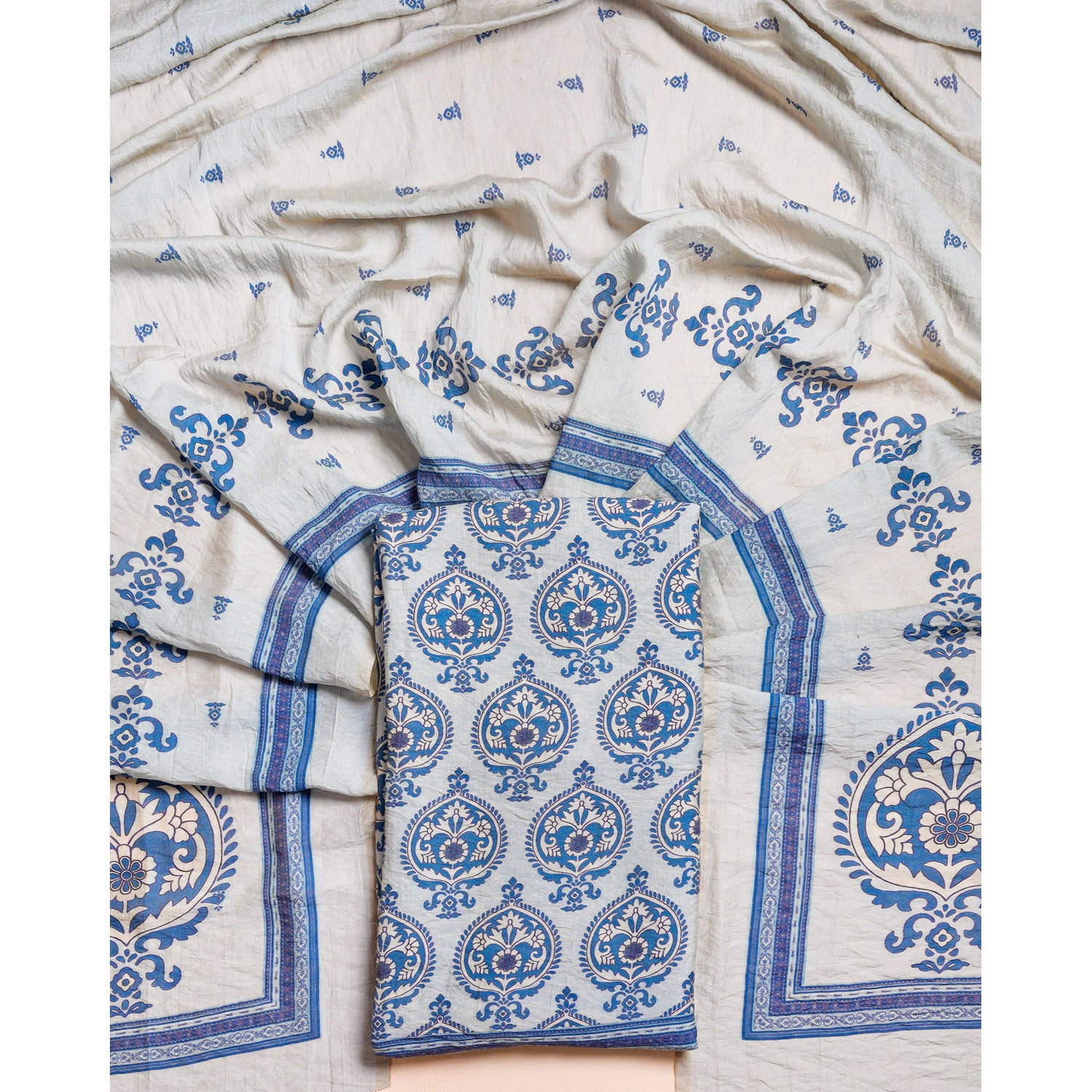 DESI GULBAGH MOGRA CHANDERI 2 PIECE SET