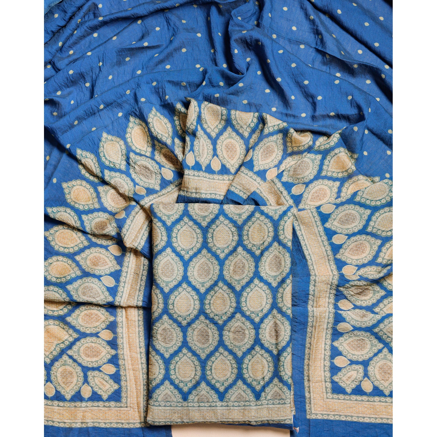 DESI GULBAGH MOGRA CHANDERI 2 PIECE SET