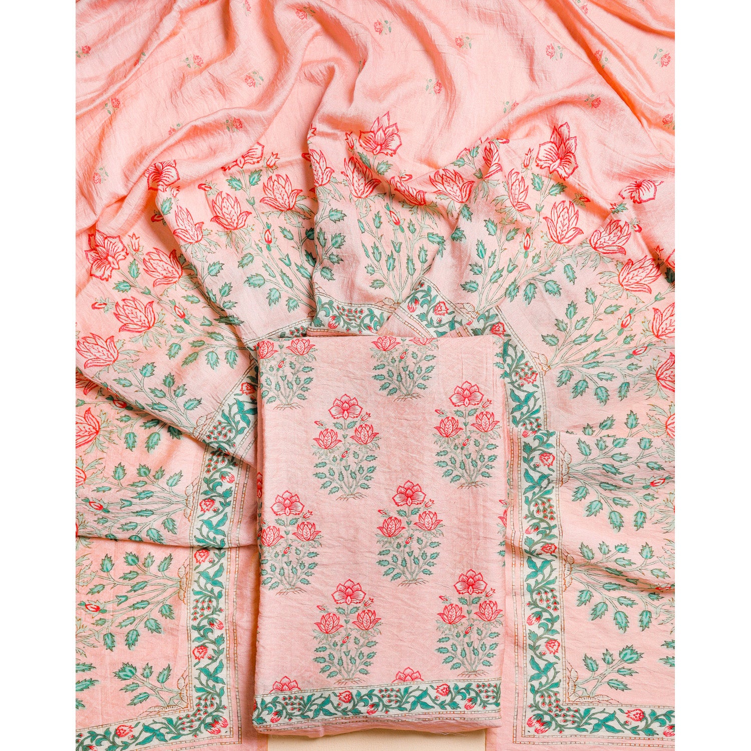 DESI GULBAGH MOGRA CHANDERI 2 PIECE SET