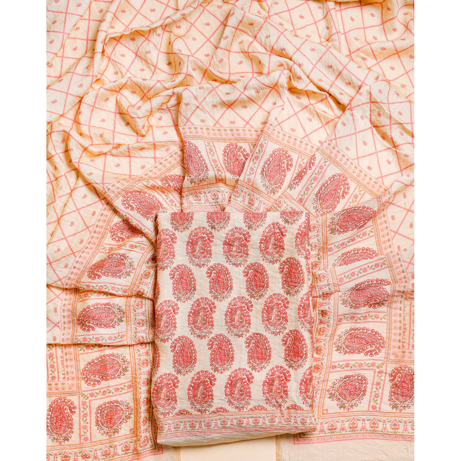 DESI GULBAGH MOGRA CHANDERI 2 PIECE SET