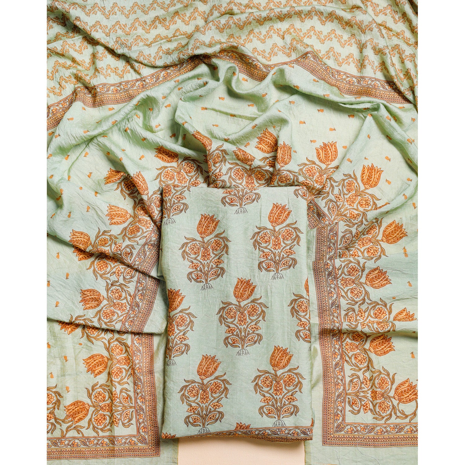 DESI GULBAGH MOGRA CHANDERI 2 PIECE SET