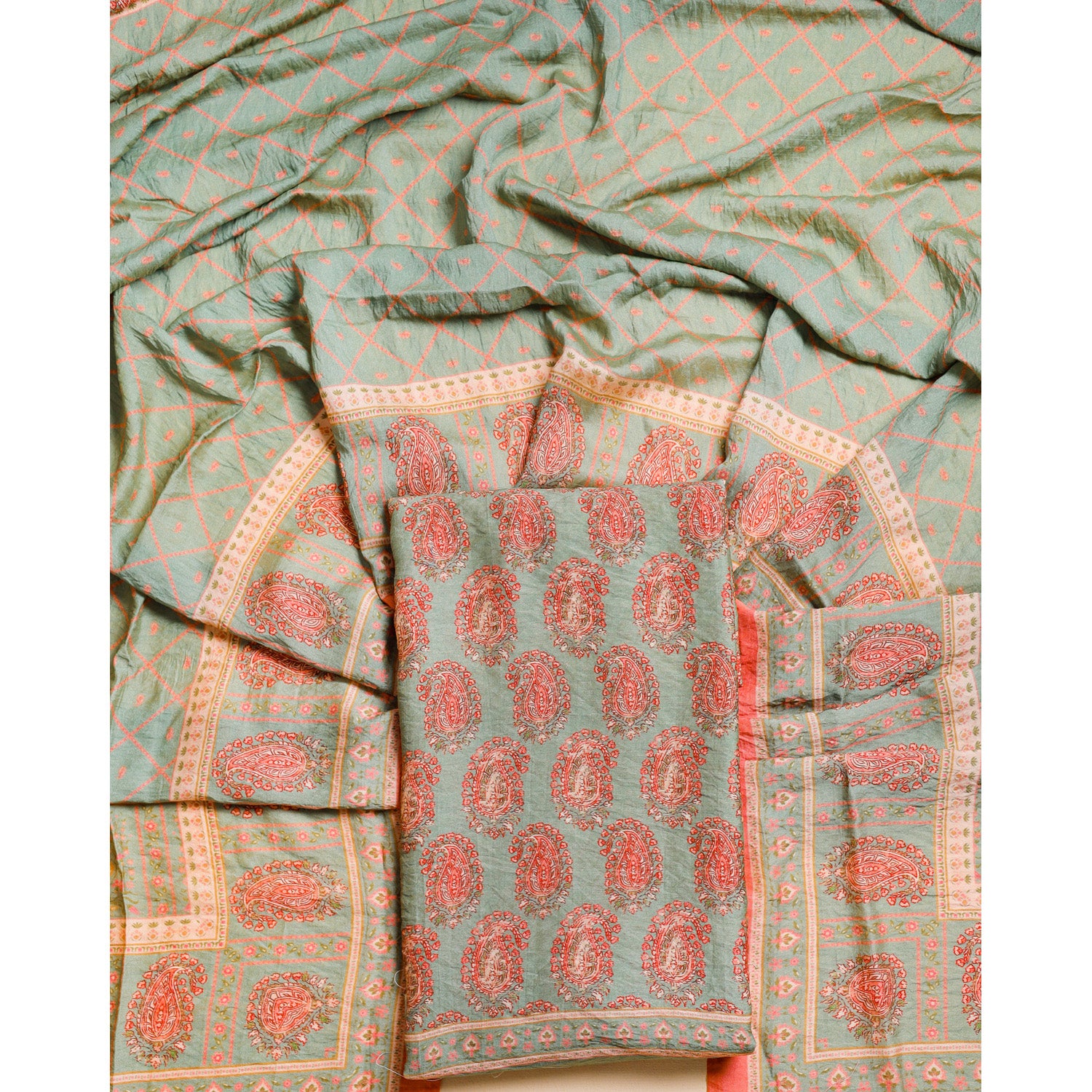 DESI GULBAGH MOGRA CHANDERI 2 PIECE SET
