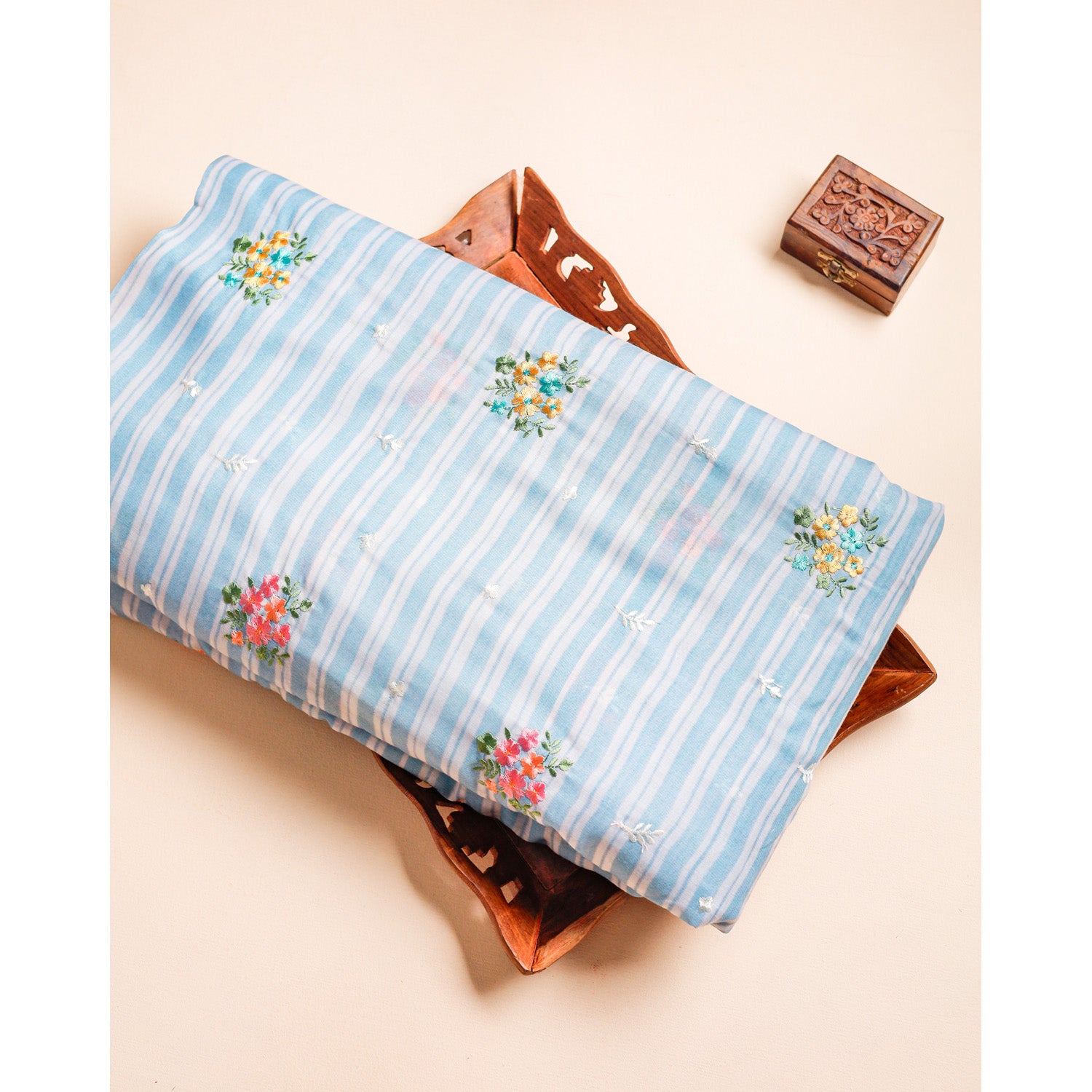 PRINTED MUL CHANDERI EMBROIDERED FABRIC