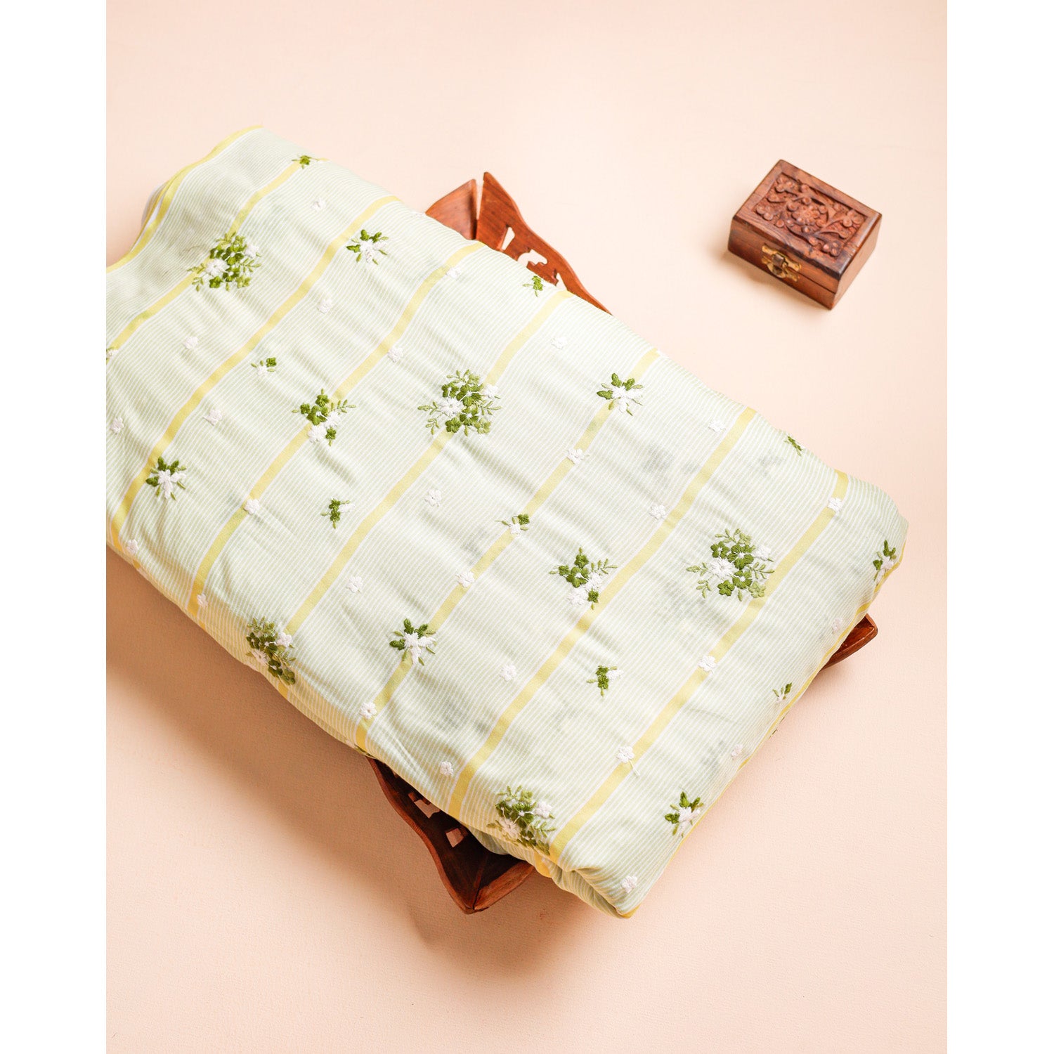 PRINTED MUL CHANDERI EMBROIDERED FABRIC