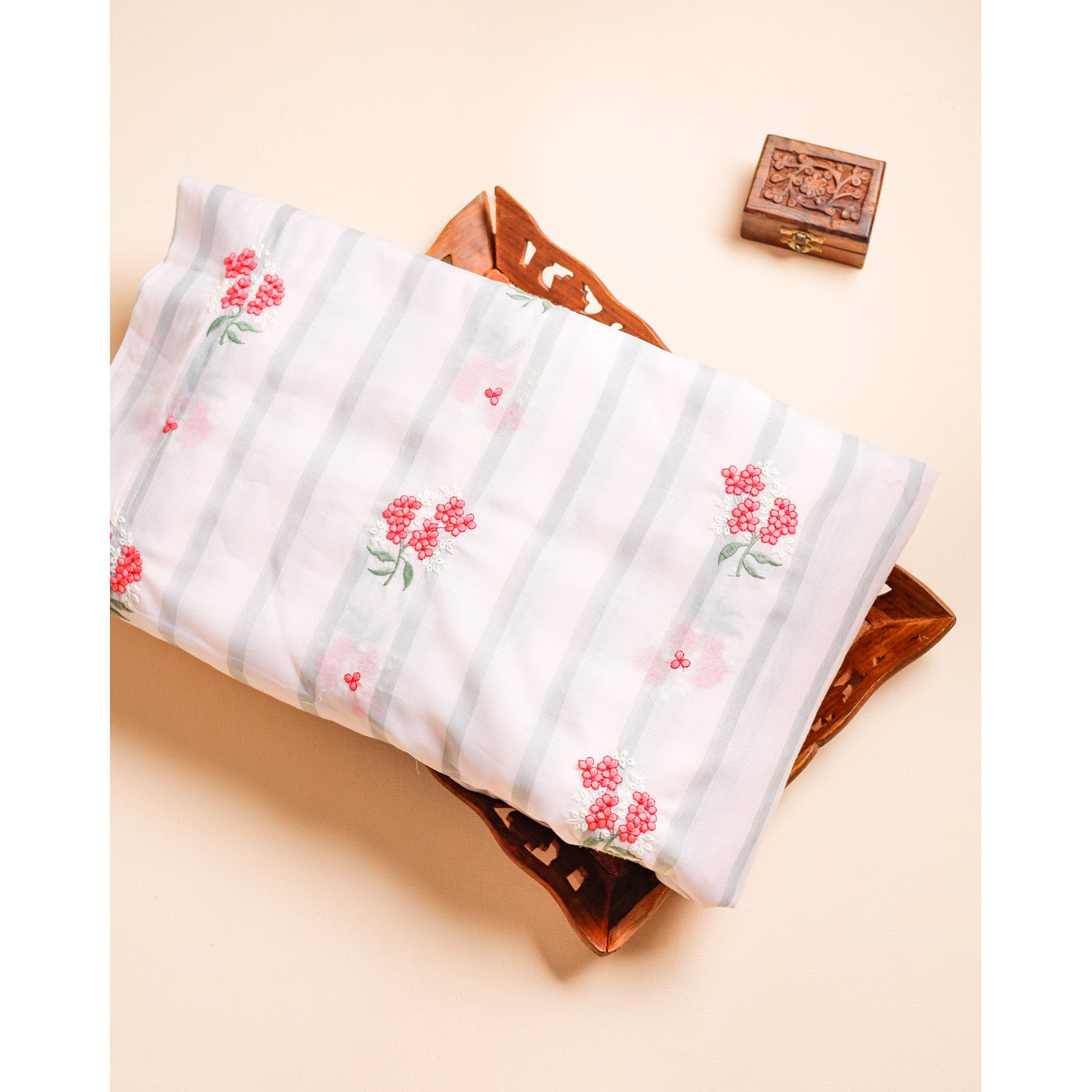 PRINTED MUL CHANDERI EMBROIDERED FABRIC